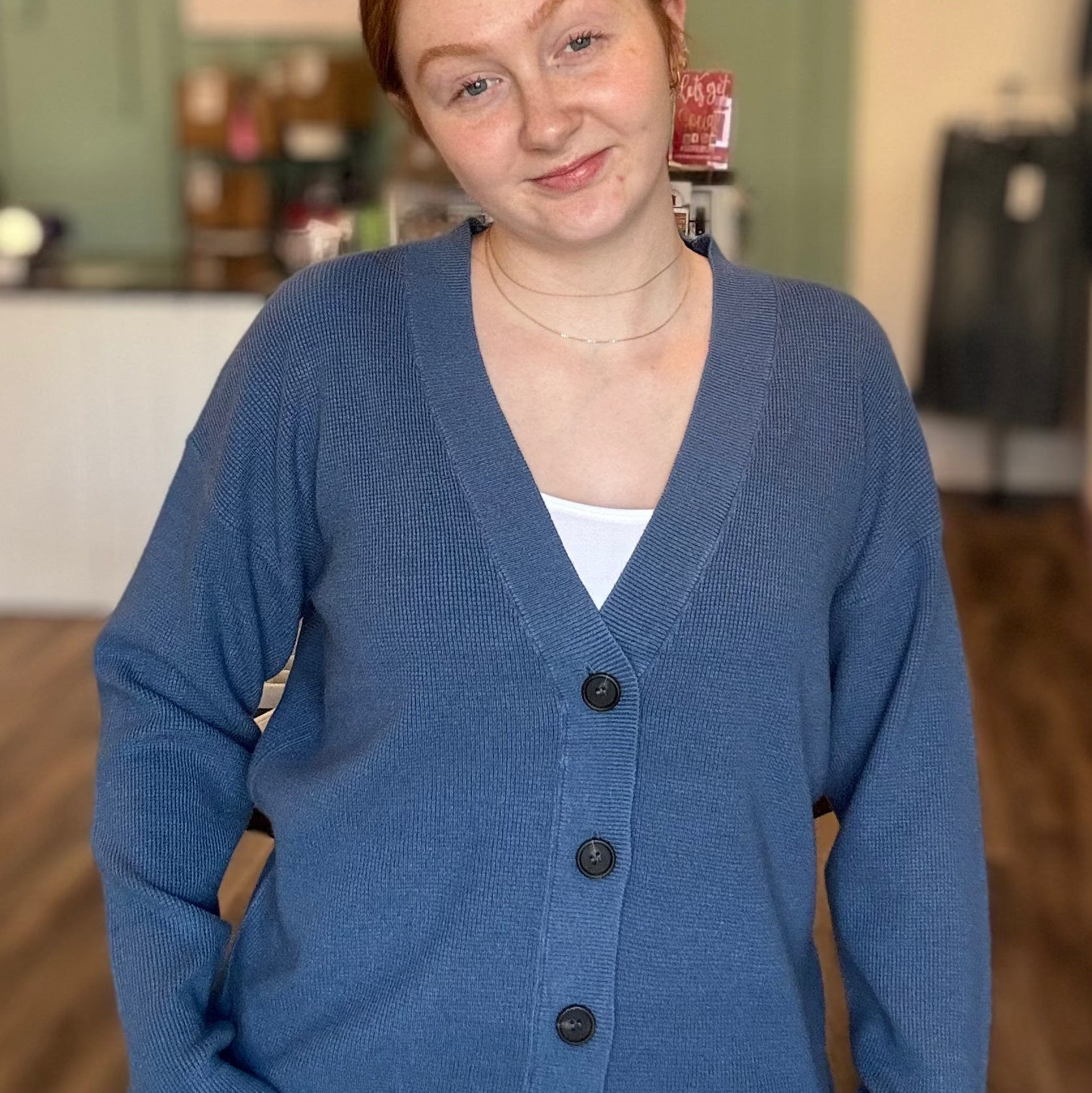 Shop Baby Waffle Knit Button Front Cardigan - Dusty Blue- at Ruby Joy Boutique, a Women's Clothing Store in Pickerington, Ohio