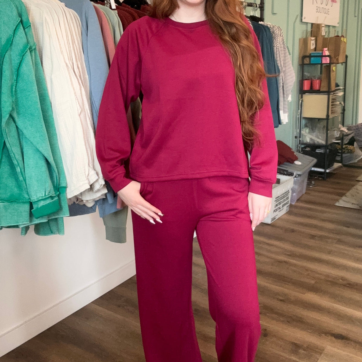 Shop All Day 2 Piece Scuba Set - Cabernet- at Ruby Joy Boutique, a Women's Clothing Store in Pickerington, Ohio