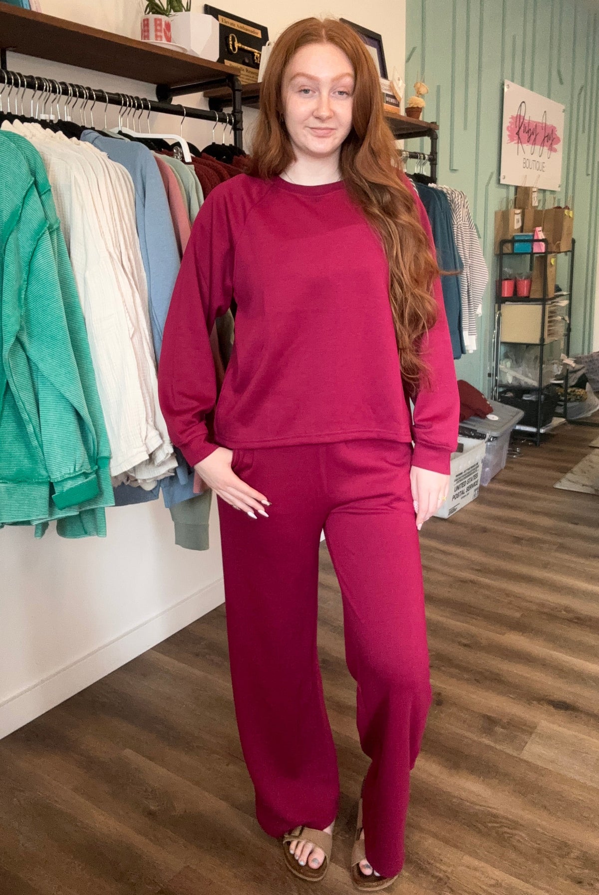 Shop All Day 2 Piece Scuba Set - Cabernet- at Ruby Joy Boutique, a Women's Clothing Store in Pickerington, Ohio