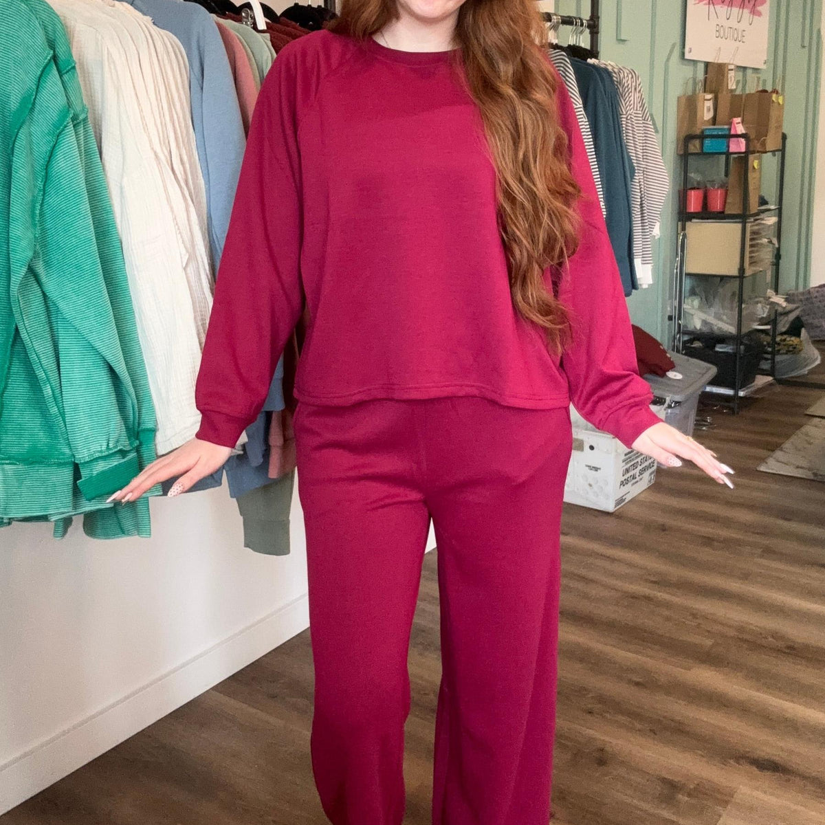 Shop All Day 2 Piece Scuba Set - Cabernet- at Ruby Joy Boutique, a Women's Clothing Store in Pickerington, Ohio