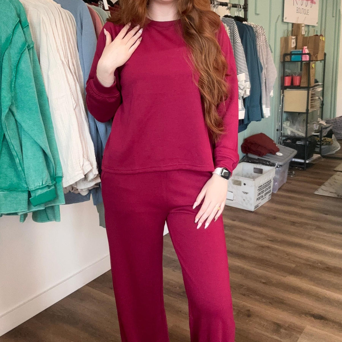 Shop All Day 2 Piece Scuba Set - Cabernet- at Ruby Joy Boutique, a Women's Clothing Store in Pickerington, Ohio