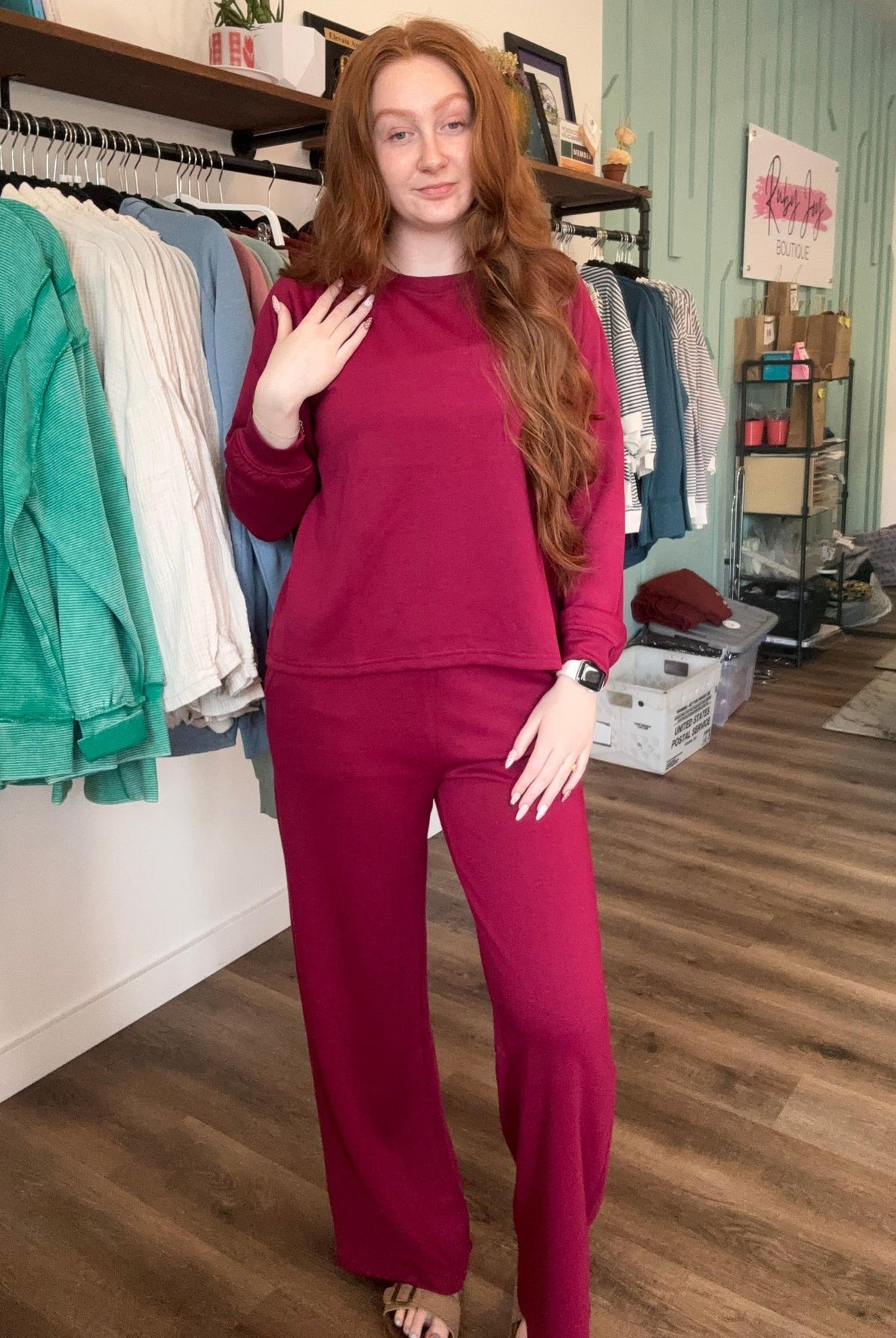 Shop All Day 2 Piece Scuba Set - Cabernet- at Ruby Joy Boutique, a Women's Clothing Store in Pickerington, Ohio