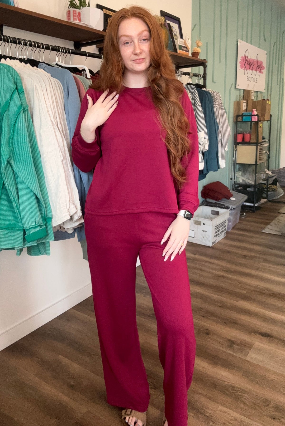 Shop All Day 2 Piece Scuba Set - Cabernet- at Ruby Joy Boutique, a Women's Clothing Store in Pickerington, Ohio