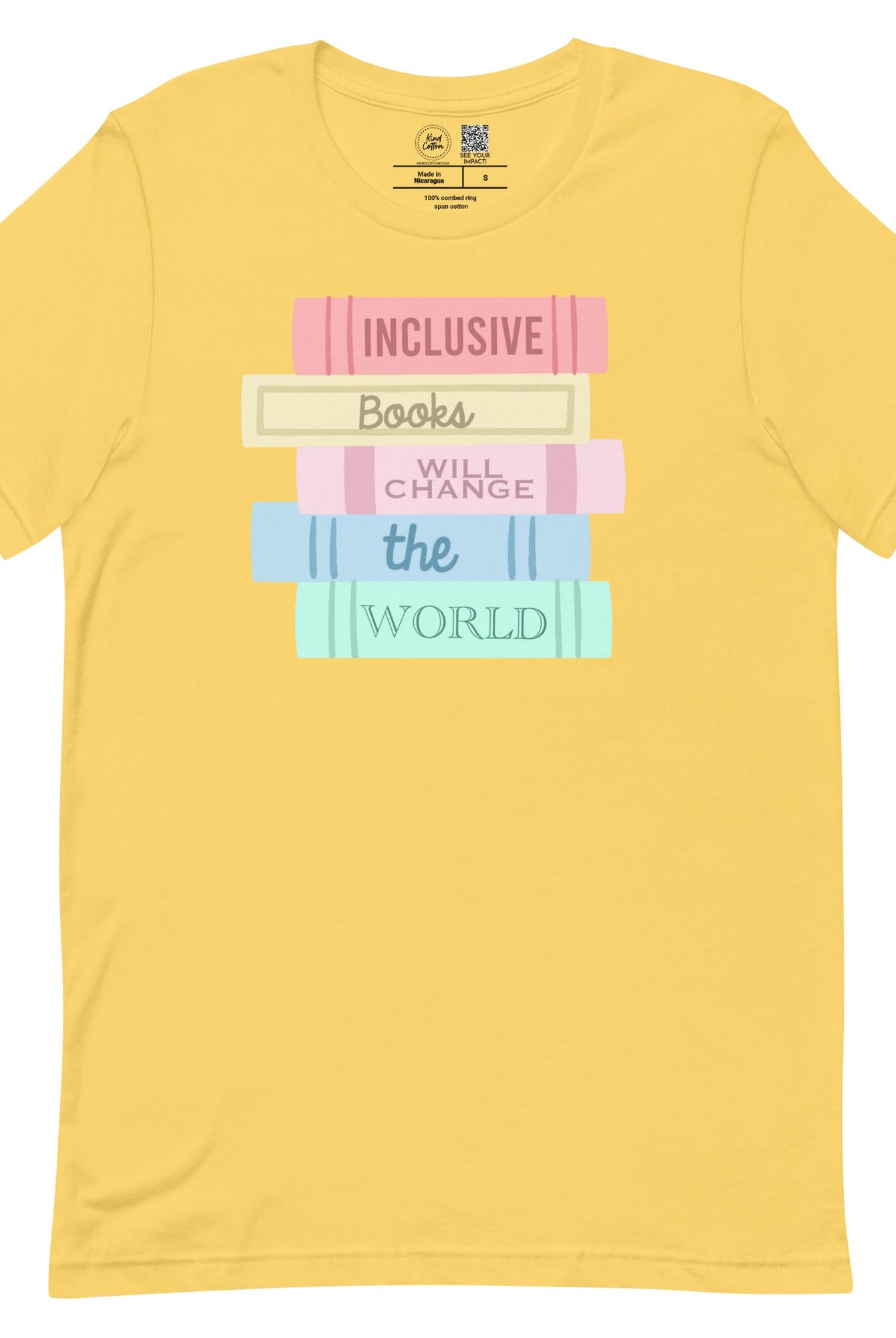 Shop Inclusive Books Stack Classic Tee-Yellow at Ruby Joy Boutique, a Women's Clothing Store in Pickerington, Ohio