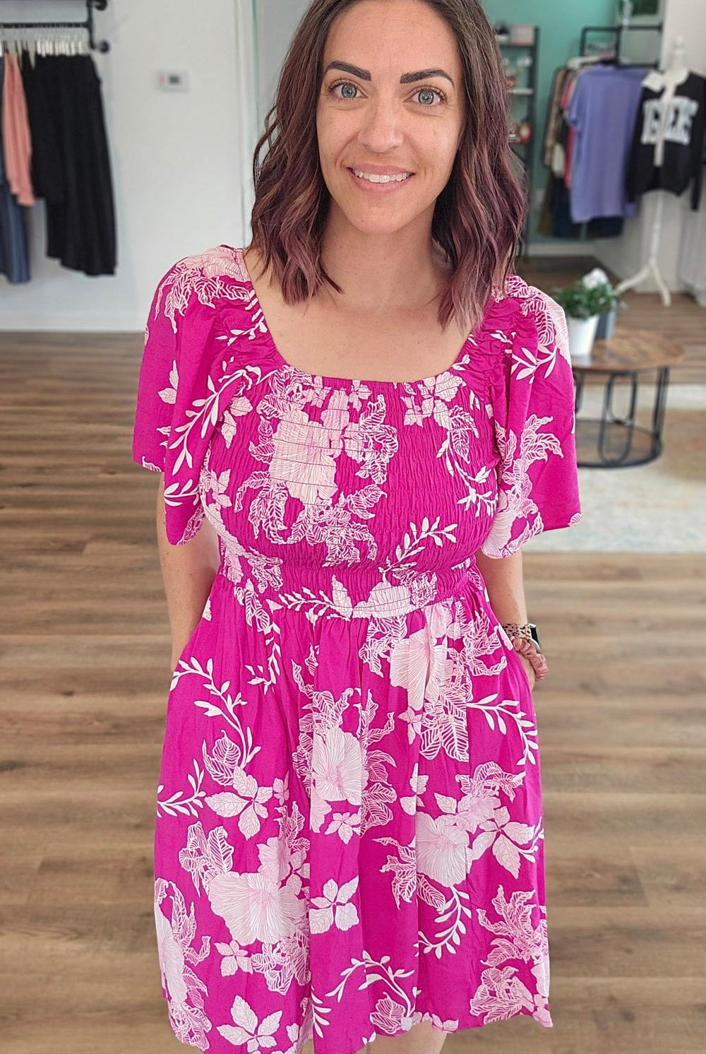 Shop Island Escape Smocked Dress with Pockets - Reversible- at Ruby Joy Boutique, a Women's Clothing Store in Pickerington, Ohio