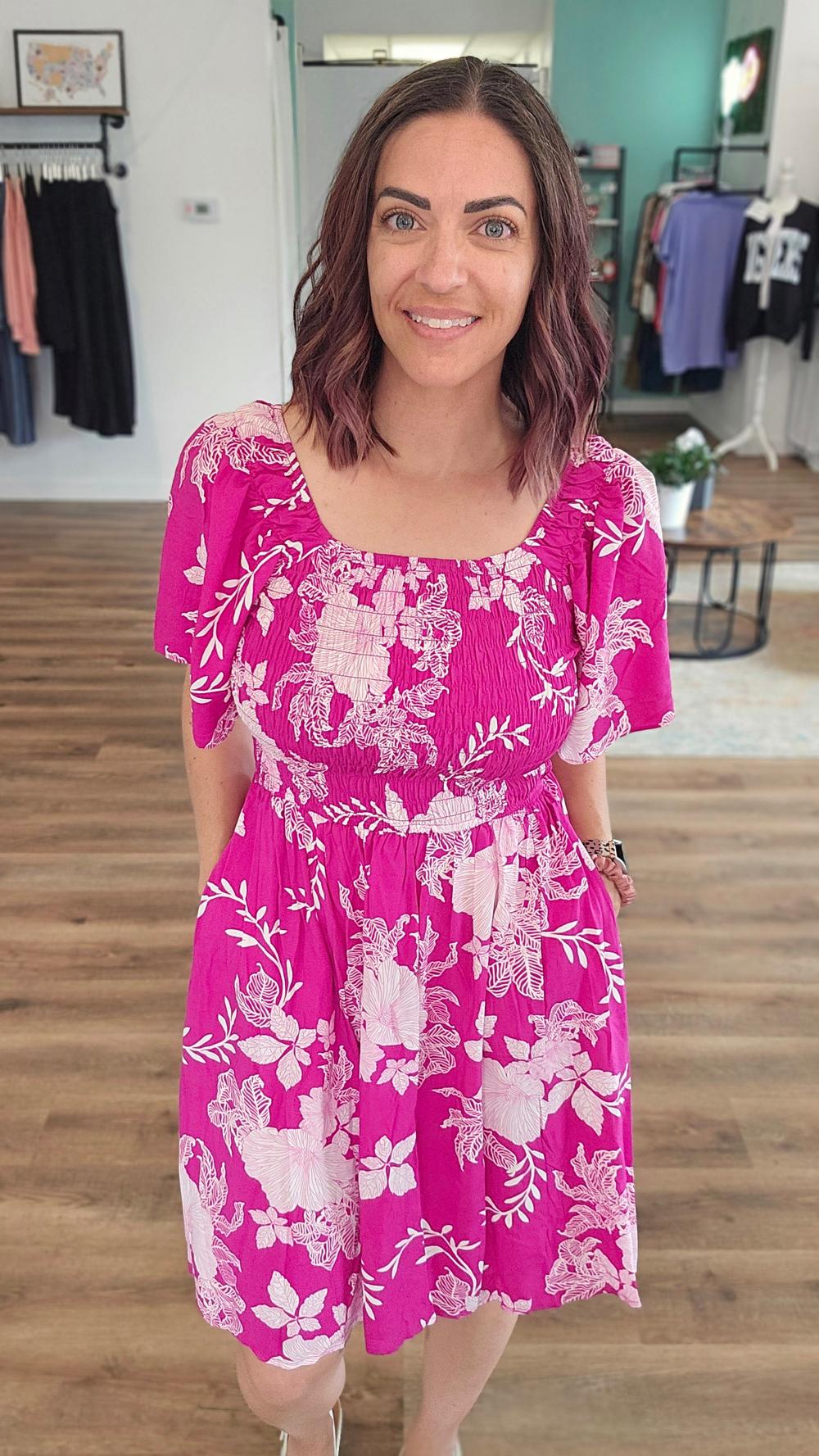 Shop Island Escape Smocked Dress with Pockets - Reversible- at Ruby Joy Boutique, a Women's Clothing Store in Pickerington, Ohio