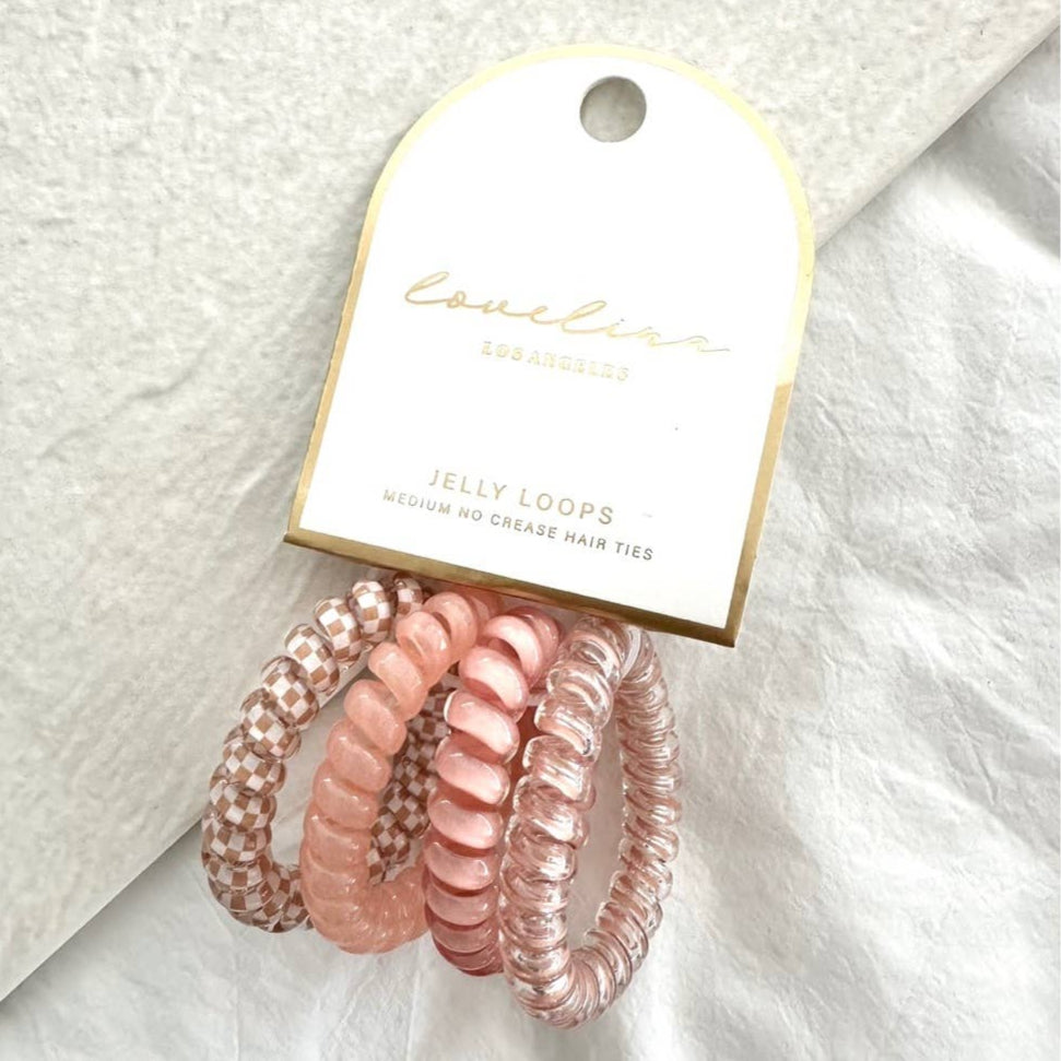 Shop Jelly Hair Coils - Set of 4-Pink Check at Ruby Joy Boutique, a Women's Clothing Store in Pickerington, Ohio