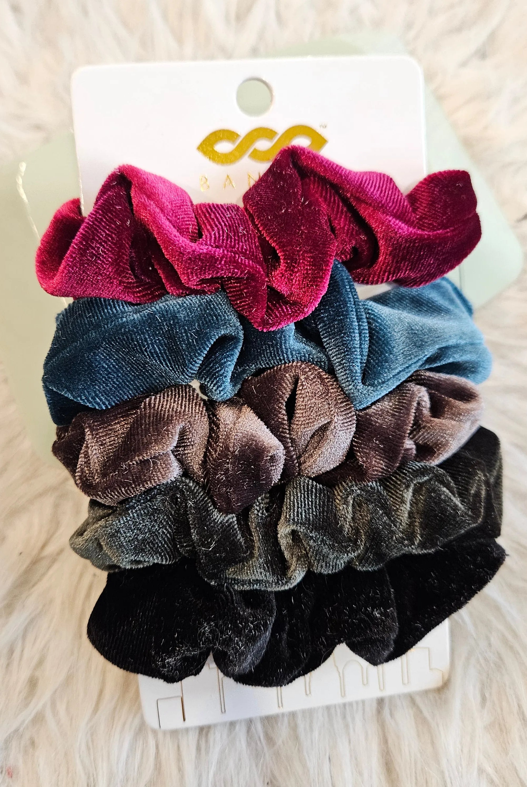 Shop Jeweled - 5 Pack Velvet Scrunchies- at Ruby Joy Boutique, a Women's Clothing Store in Pickerington, Ohio