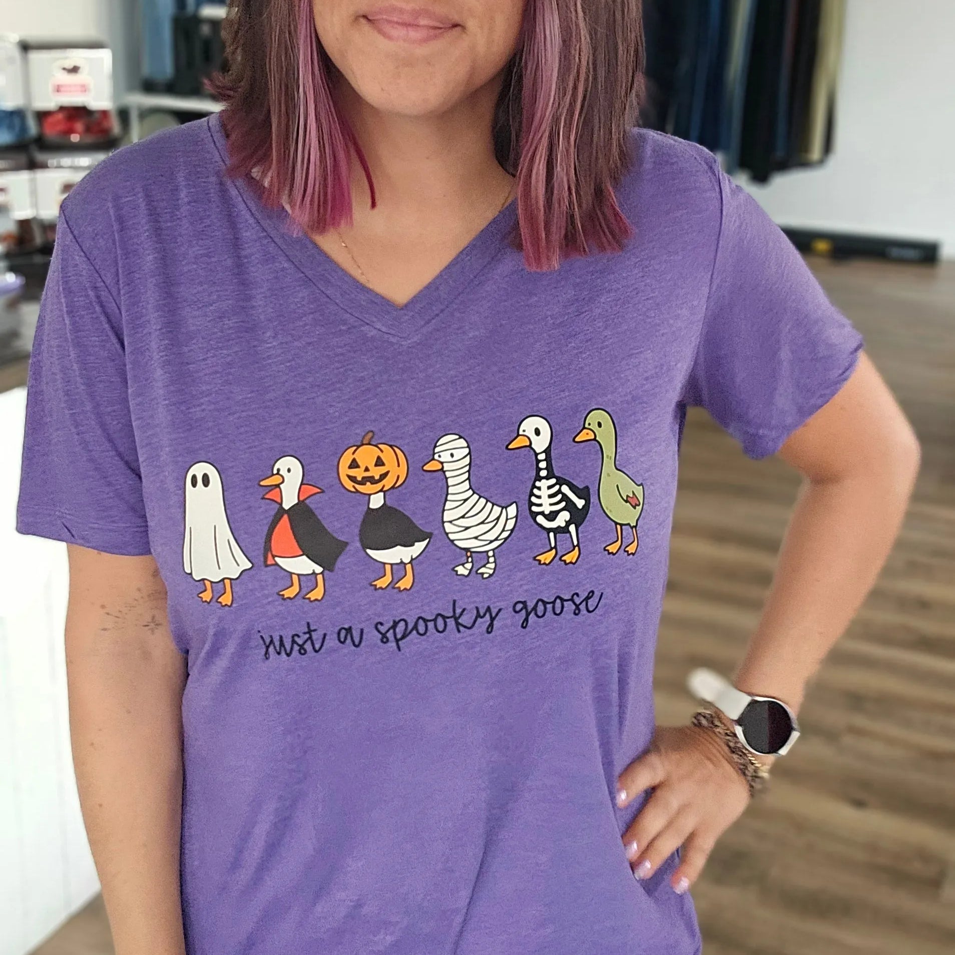 Shop Just a Spooky Goose Halloween Tee-Small at Ruby Joy Boutique, a Women's Clothing Store in Pickerington, Ohio