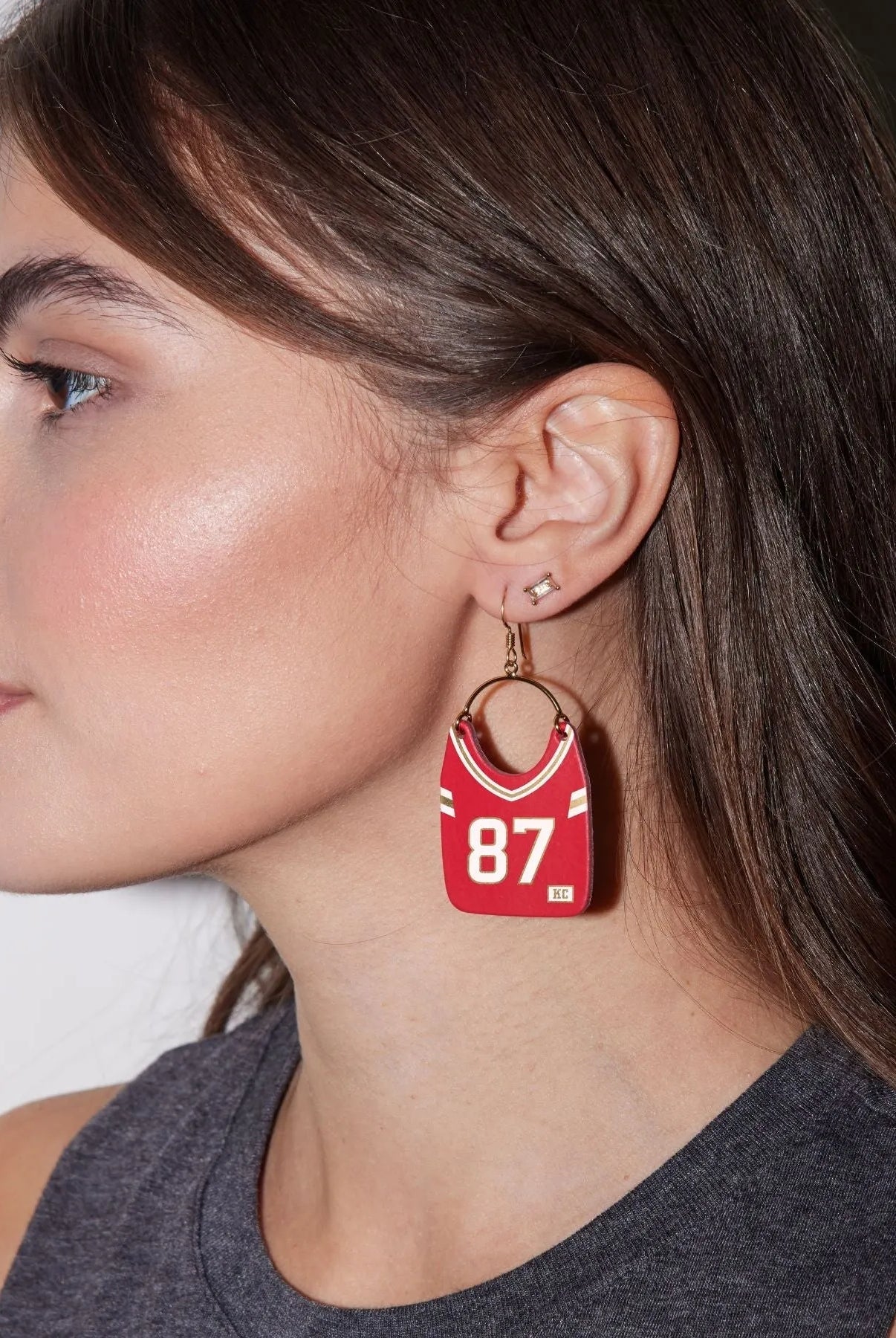 Shop Kansas City Football Jersey Earrings #87 | Nickel & Suede- at Ruby Joy Boutique, a Women's Clothing Store in Pickerington, Ohio
