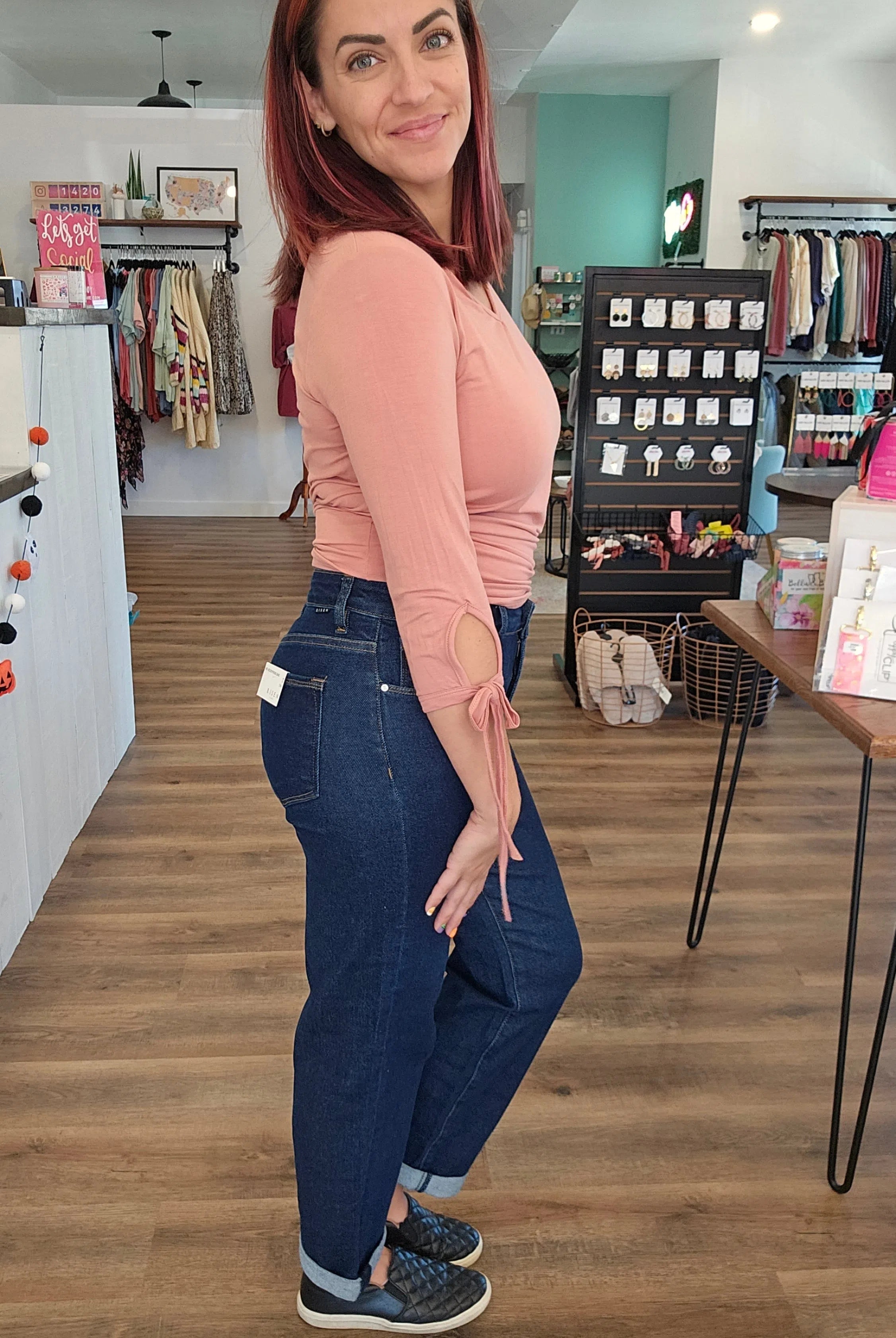 Shop Kelsie Mid-Rise Boyfriend Denim | Risen-Jeans at Ruby Joy Boutique, a Women's Clothing Store in Pickerington, Ohio