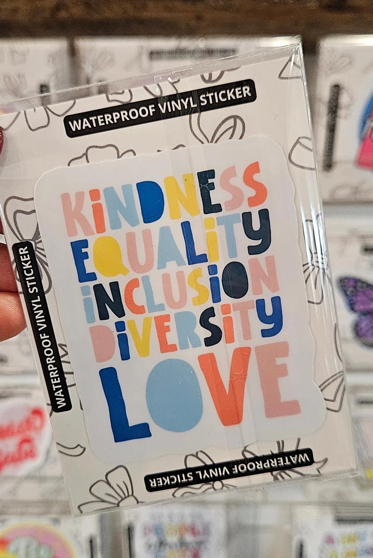Shop Kindness Equality Inclusion Diversity Love | Waterproof Vinyl Sticker- at Ruby Joy Boutique, a Women's Clothing Store in Pickerington, Ohio