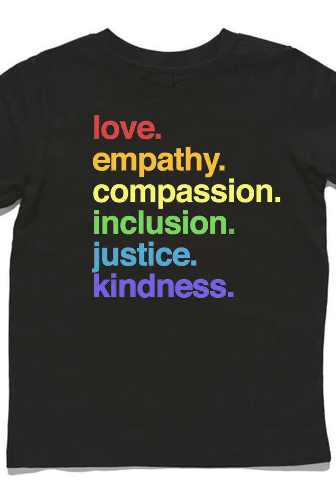 Shop 'Kindness Is' Pride Kids Tee | Kind Cotton-Black at Ruby Joy Boutique, a Women's Clothing Store in Pickerington, Ohio