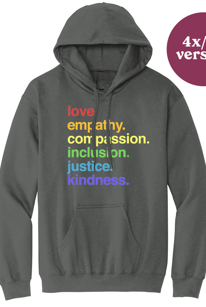 Shop 'Kindness Is' Pride Pullover Fleece | Kind Cotton-Charcoal at Ruby Joy Boutique, a Women's Clothing Store in Pickerington, Ohio