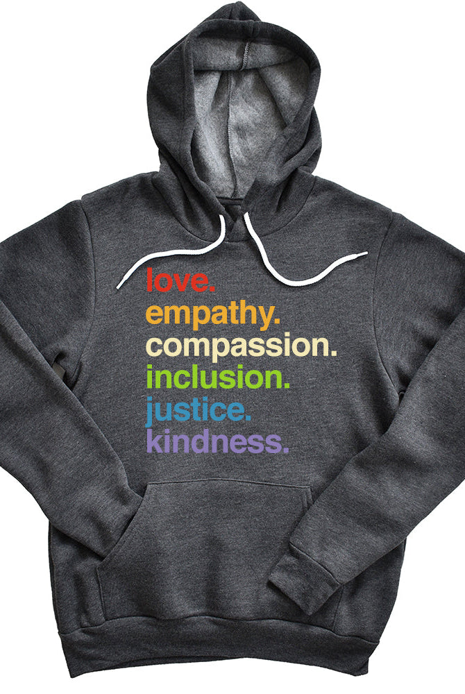 Shop 'Kindness Is' Pride Pullover Fleece | Kind Cotton-Charcoal at Ruby Joy Boutique, a Women's Clothing Store in Pickerington, Ohio