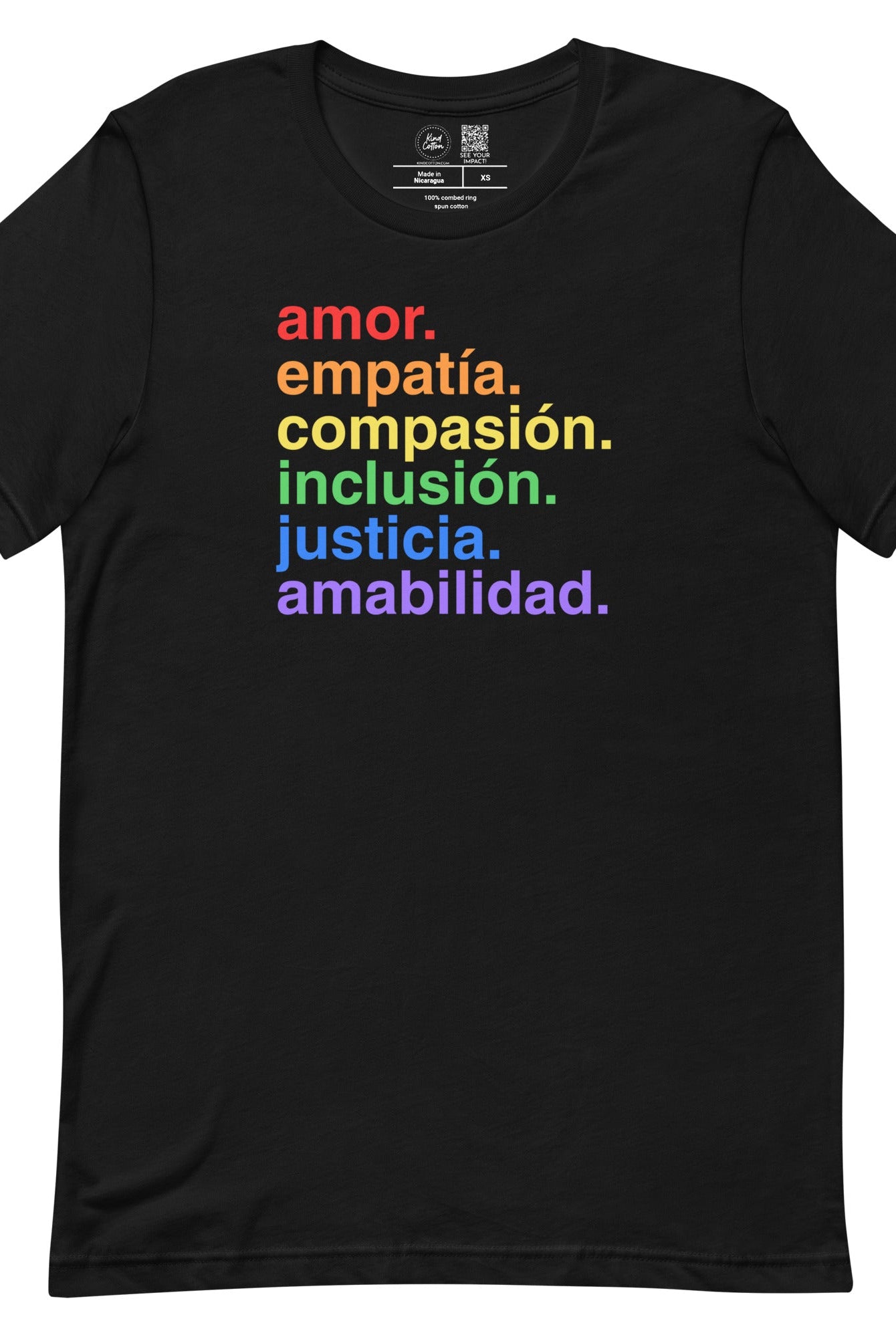 Shop 'Kindness Is' Pride en Español Classic Tee | Kind Cotton-Black at Ruby Joy Boutique, a Women's Clothing Store in Pickerington, Ohio