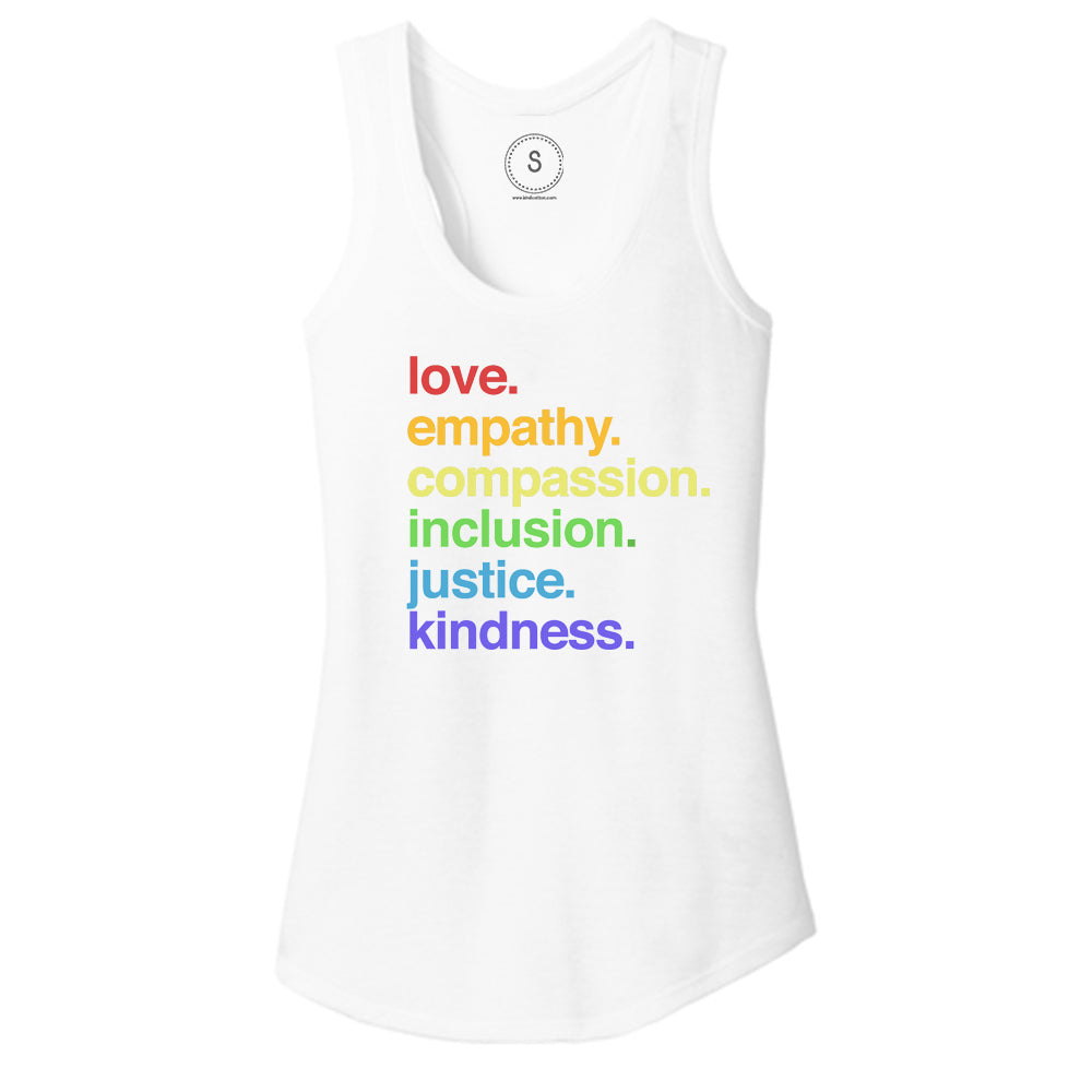 Shop 'Kindness is' Pride Racerback | Kind Cotton-White at Ruby Joy Boutique, a Women's Clothing Store in Pickerington, Ohio