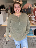 Shop Kori Mineral Wash Thermal - Chive-XLarge at Ruby Joy Boutique, a Women's Clothing Store in Pickerington, Ohio
