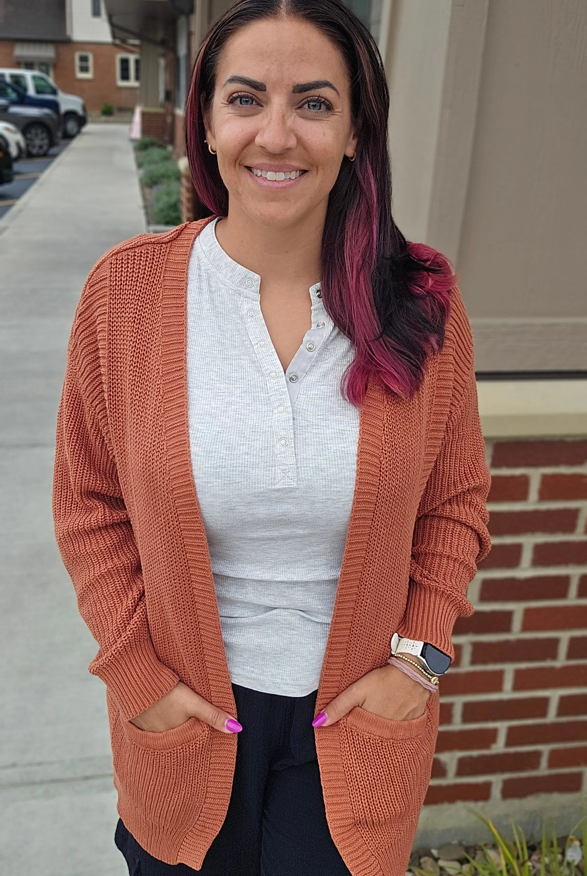 Shop Lainey Open Knit Cardigan - Baked Pumpkin- at Ruby Joy Boutique, a Women's Clothing Store in Pickerington, Ohio