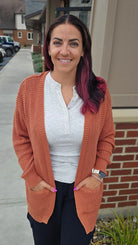 Shop Lainey Open Knit Cardigan - Baked Pumpkin- at Ruby Joy Boutique, a Women's Clothing Store in Pickerington, Ohio