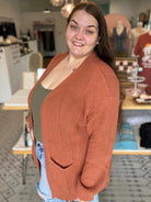 Shop Lainey Open Knit Cardigan - Baked Pumpkin- at Ruby Joy Boutique, a Women's Clothing Store in Pickerington, Ohio