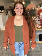 Shop Lainey Open Knit Cardigan - Baked Pumpkin- at Ruby Joy Boutique, a Women's Clothing Store in Pickerington, Ohio