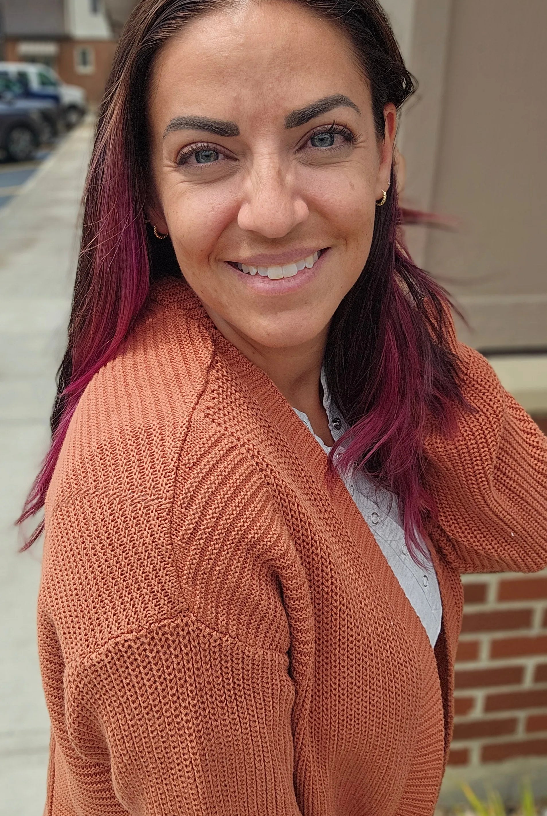 Shop Lainey Open Knit Cardigan - Baked Pumpkin- at Ruby Joy Boutique, a Women's Clothing Store in Pickerington, Ohio