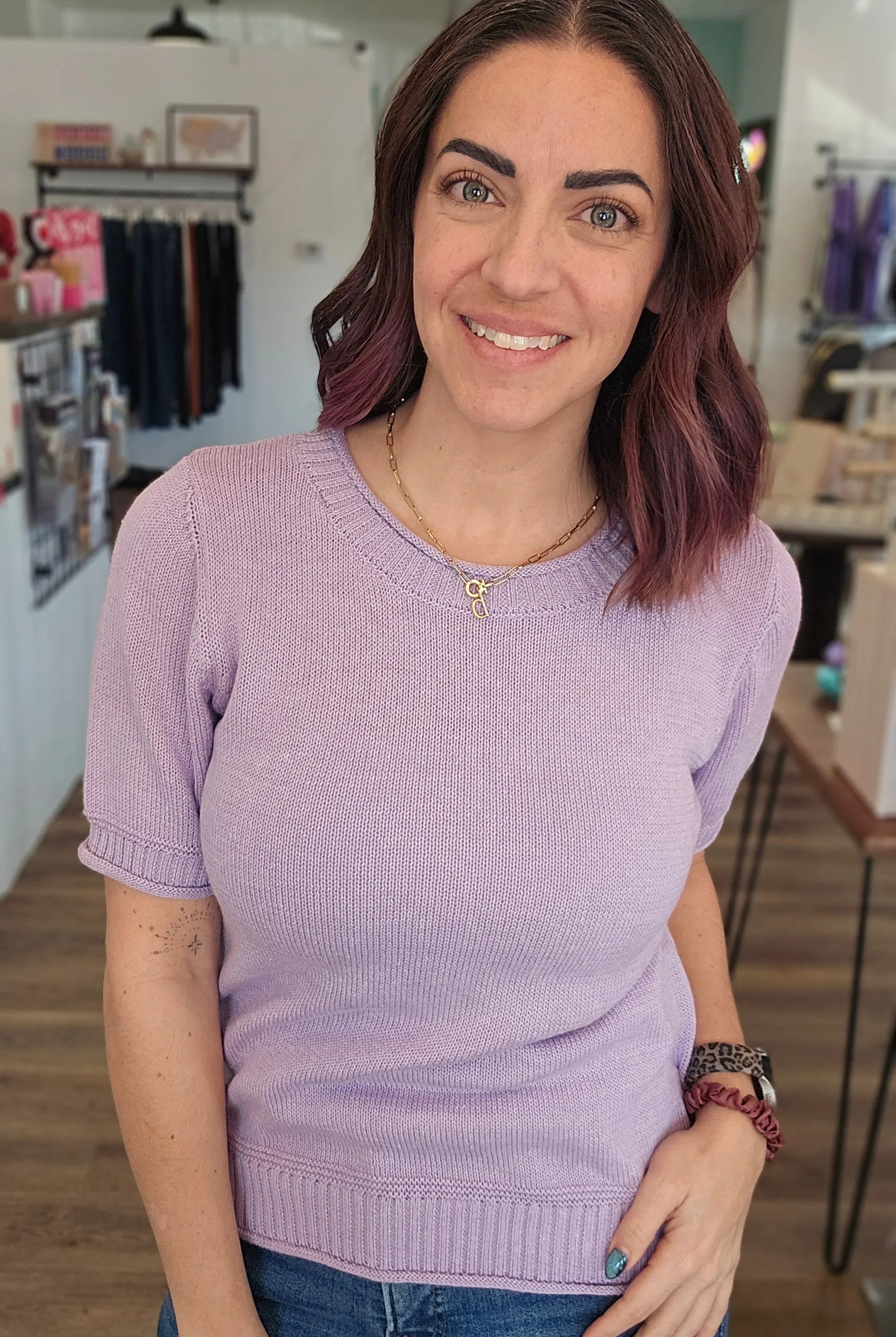 Shop Lavender Dream Short Sleeve Sweater- at Ruby Joy Boutique, a Women's Clothing Store in Pickerington, Ohio