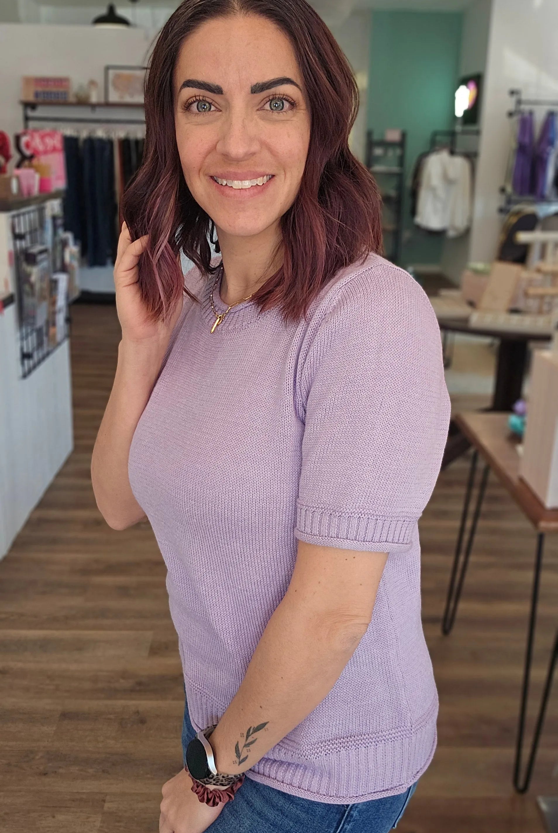 Shop Lavender Dream Short Sleeve Sweater- at Ruby Joy Boutique, a Women's Clothing Store in Pickerington, Ohio