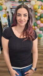 Shop Lettuce Edge Collar Pointelle Tee - Black- at Ruby Joy Boutique, a Women's Clothing Store in Pickerington, Ohio