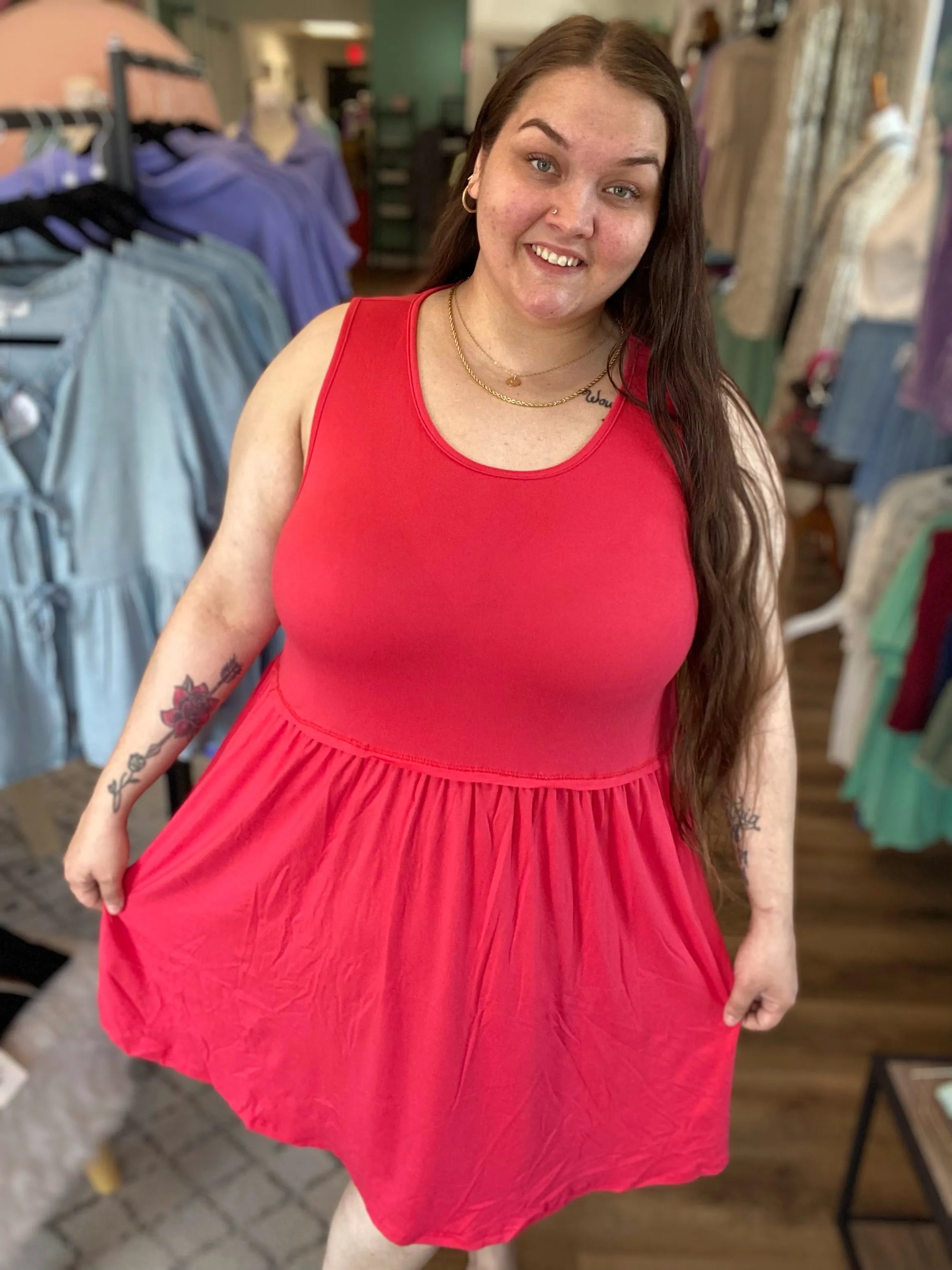 Shop Libby Babydoll Dress - Strawberry- at Ruby Joy Boutique, a Women's Clothing Store in Pickerington, Ohio