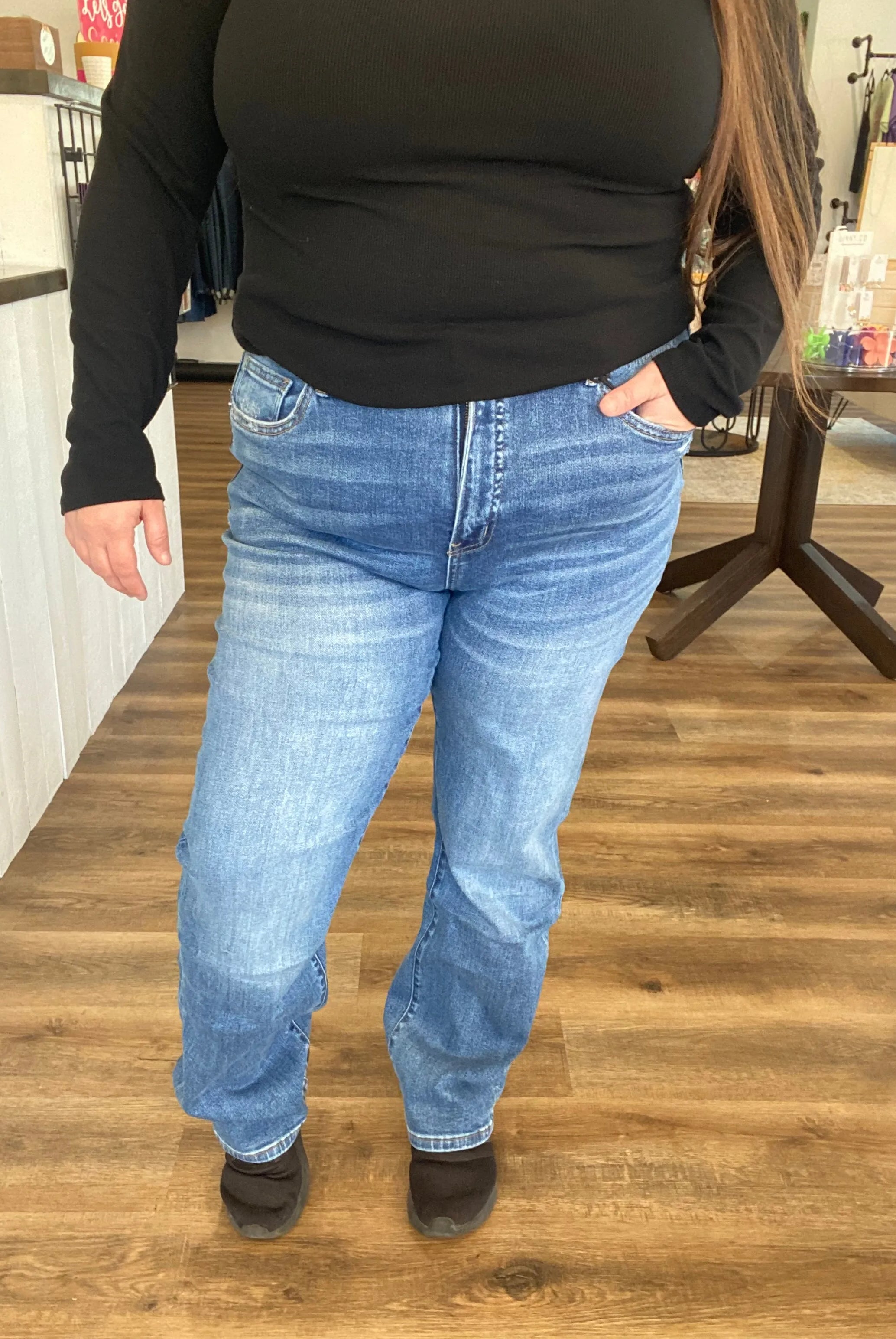 Shop Light Wash High-Rise Slim Straight Jeans | Mica Denim- at Ruby Joy Boutique, a Women's Clothing Store in Pickerington, Ohio