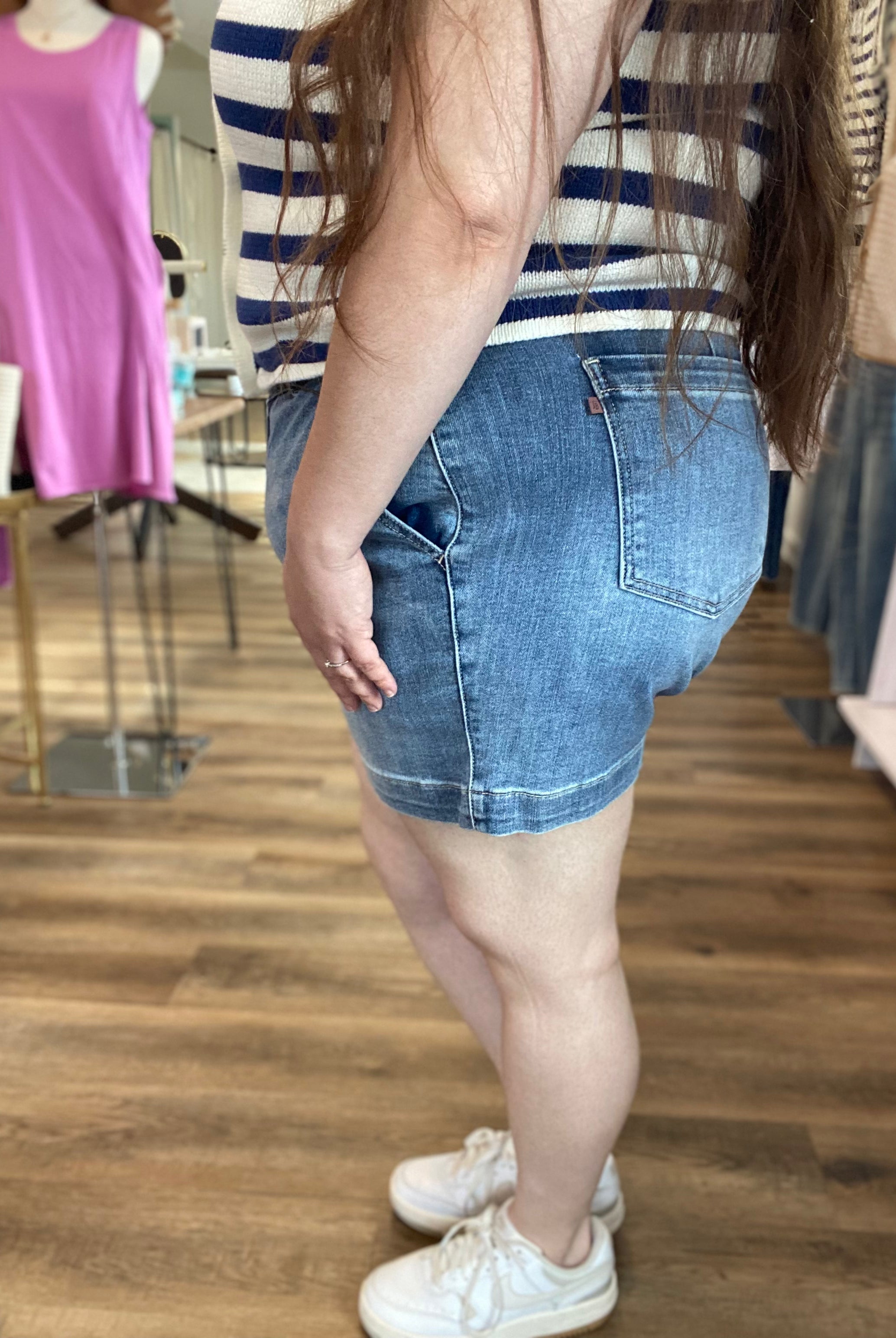 Shop Light Wash Trouser Pocket Denim Shorts | Judy Blue- at Ruby Joy Boutique, a Women's Clothing Store in Pickerington, Ohio