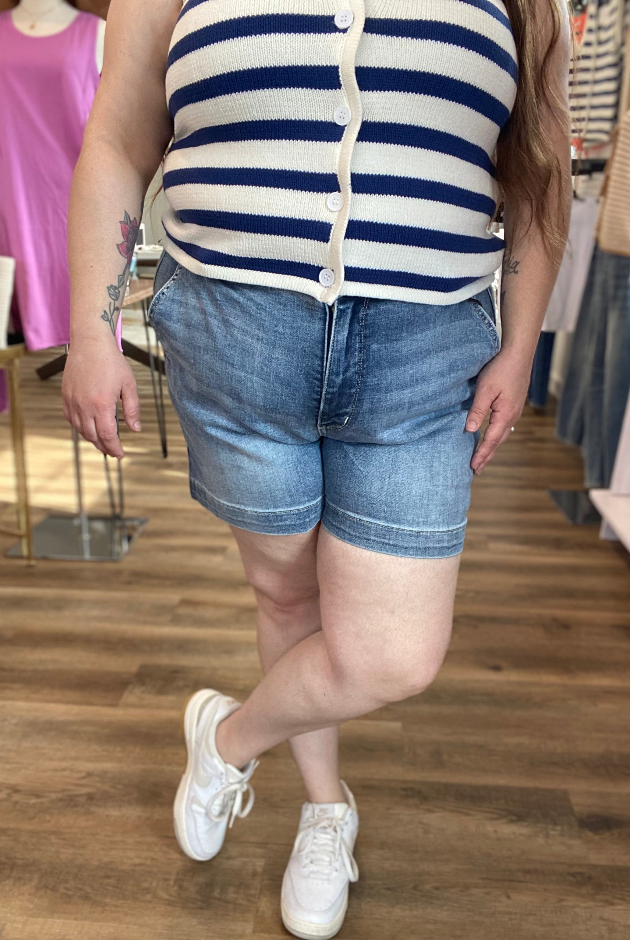 Shop Light Wash Trouser Pocket Denim Shorts | Judy Blue- at Ruby Joy Boutique, a Women's Clothing Store in Pickerington, Ohio