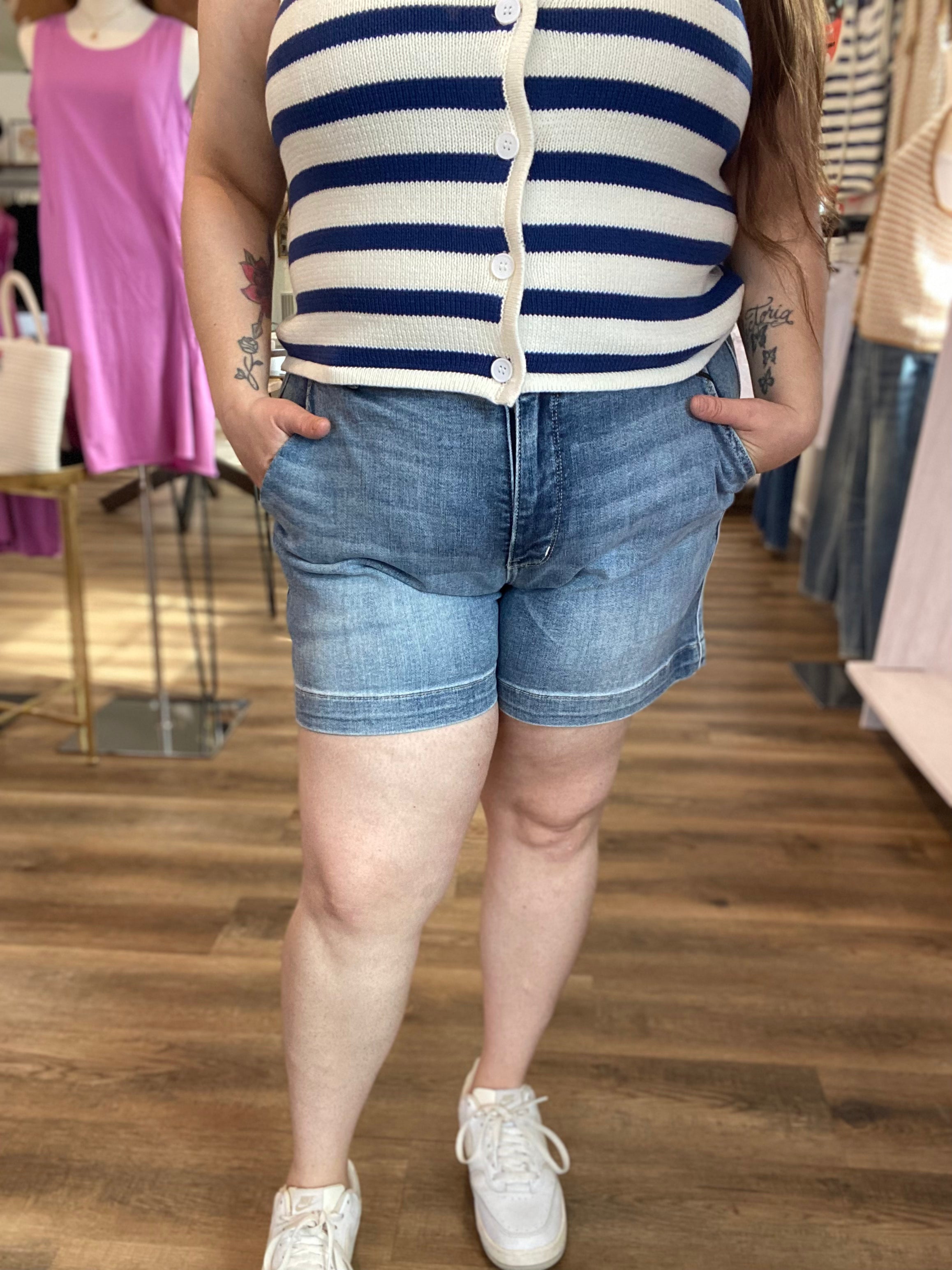 Shop Light Wash Trouser Pocket Denim Shorts | Judy Blue- at Ruby Joy Boutique, a Women's Clothing Store in Pickerington, Ohio