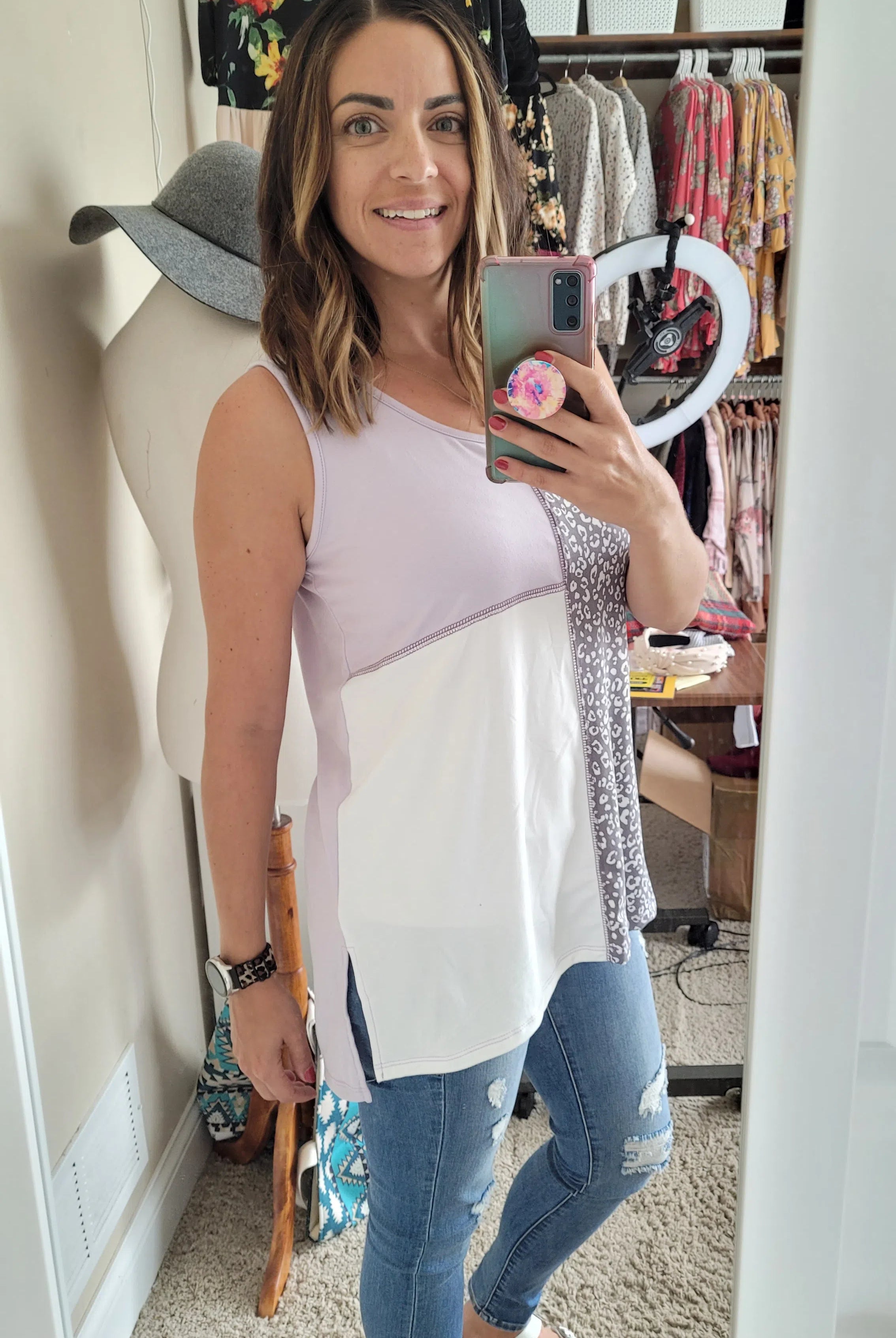 Shop Lilac & Leopard tank-Tank Top at Ruby Joy Boutique, a Women's Clothing Store in Pickerington, Ohio