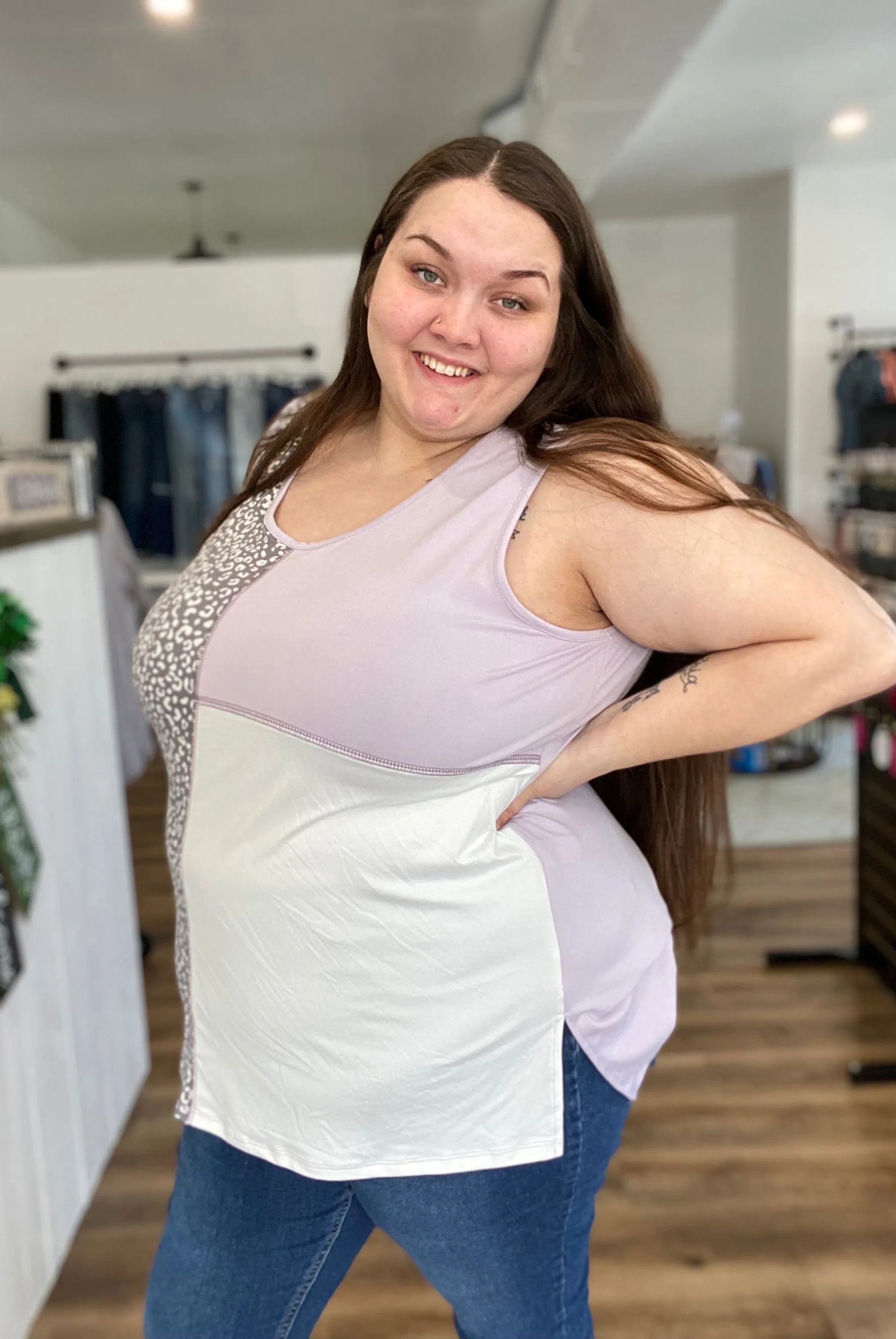 Shop Lilac & Leopard tank- at Ruby Joy Boutique, a Women's Clothing Store in Pickerington, Ohio
