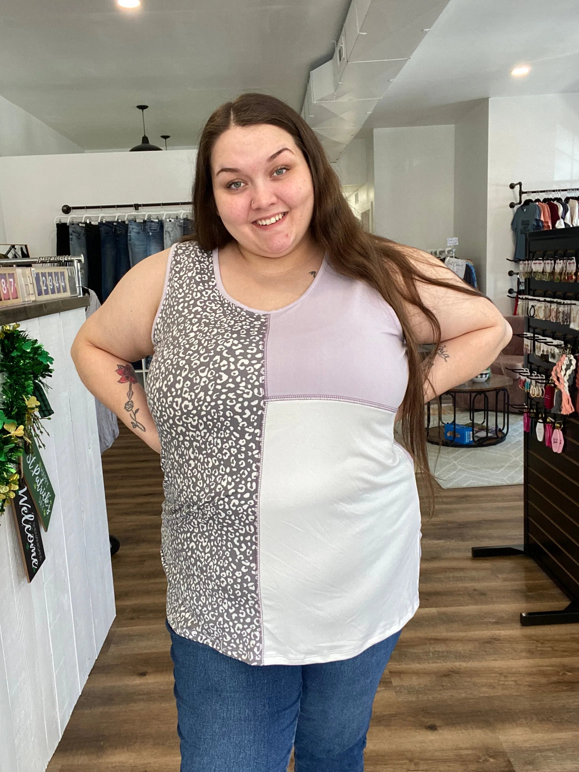 Shop Lilac & Leopard tank-Tank Top at Ruby Joy Boutique, a Women's Clothing Store in Pickerington, Ohio