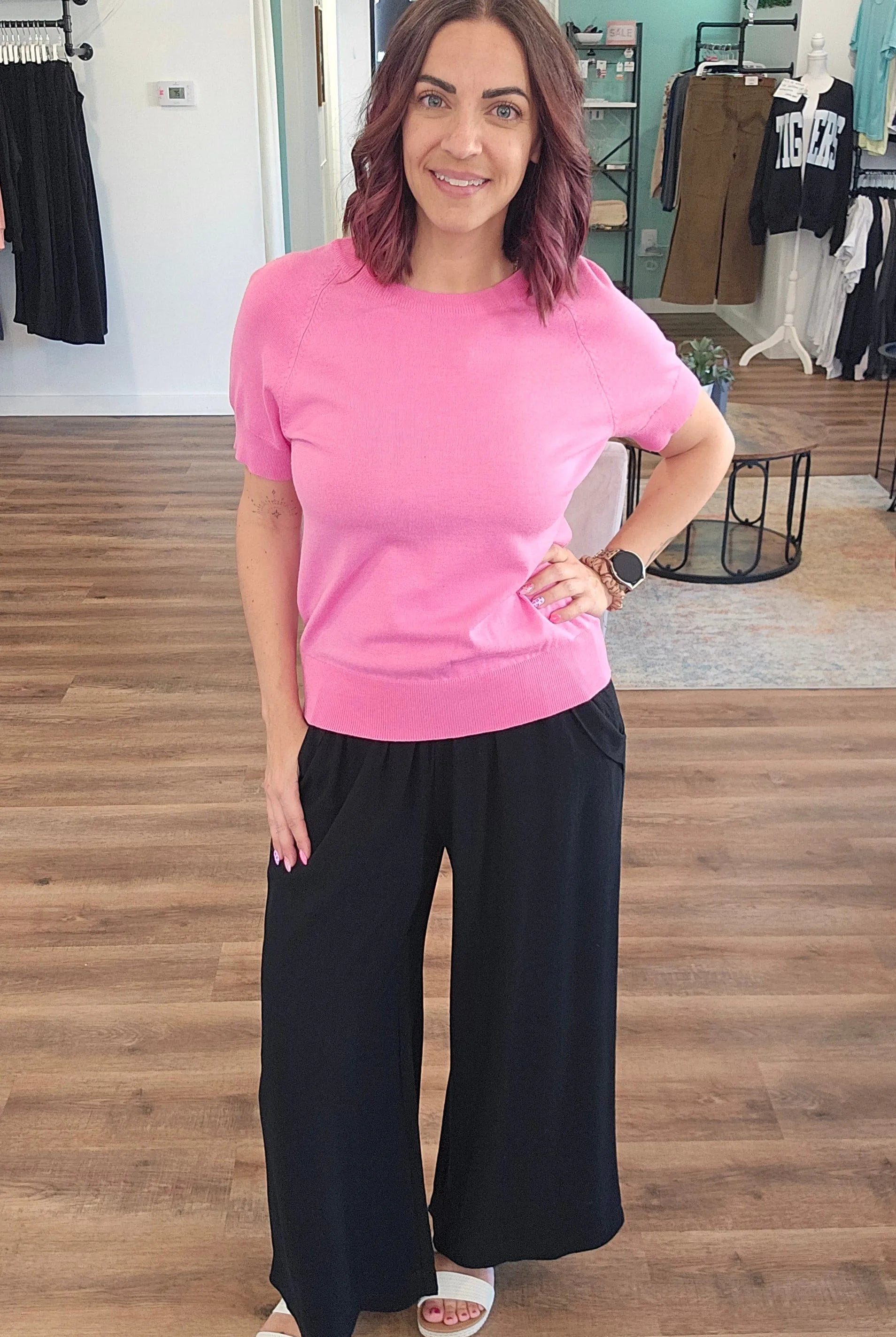 Shop Linen Blend Scallop Hem Wide Leg Pants - Black- at Ruby Joy Boutique, a Women's Clothing Store in Pickerington, Ohio