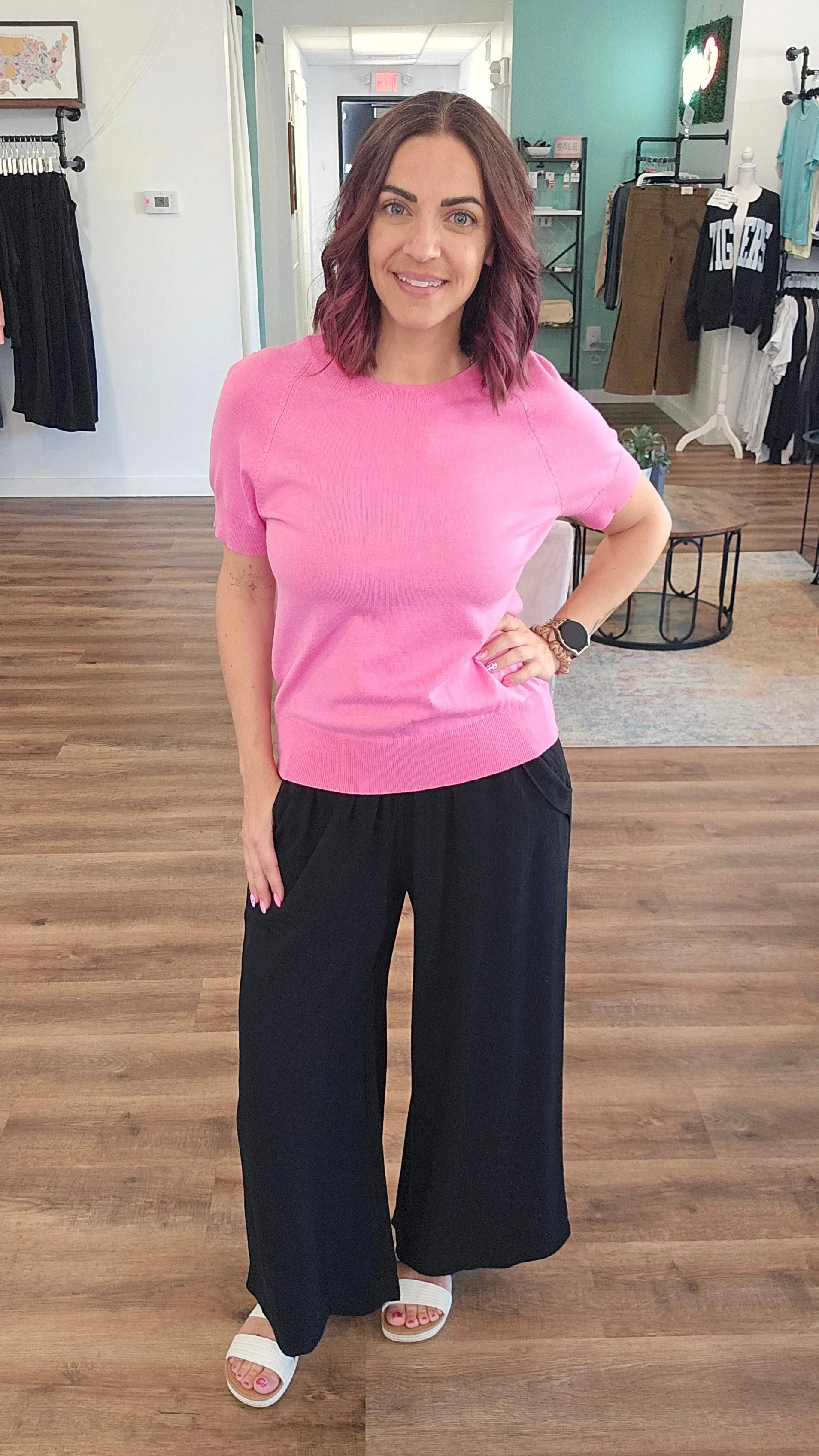 Shop Linen Blend Scallop Hem Wide Leg Pants - Black- at Ruby Joy Boutique, a Women's Clothing Store in Pickerington, Ohio