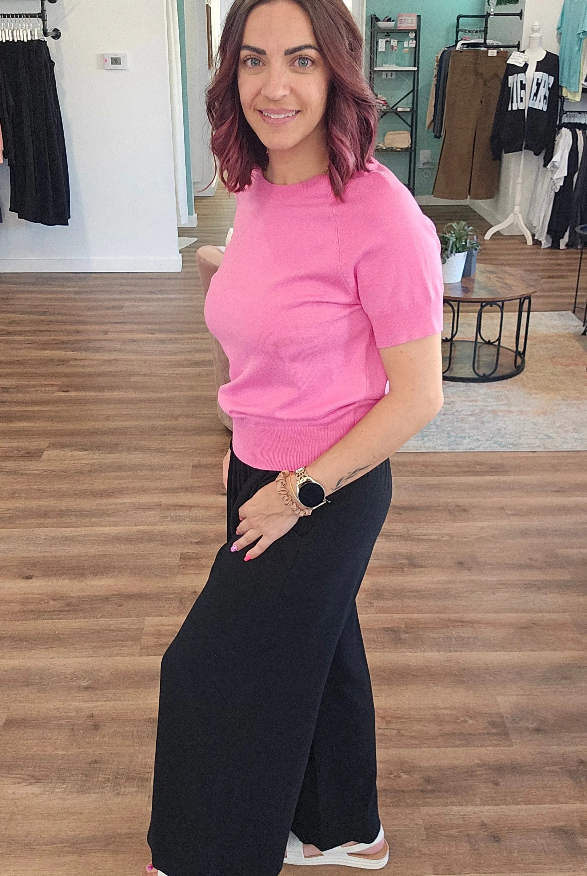 Shop Linen Blend Scallop Hem Wide Leg Pants - Black- at Ruby Joy Boutique, a Women's Clothing Store in Pickerington, Ohio