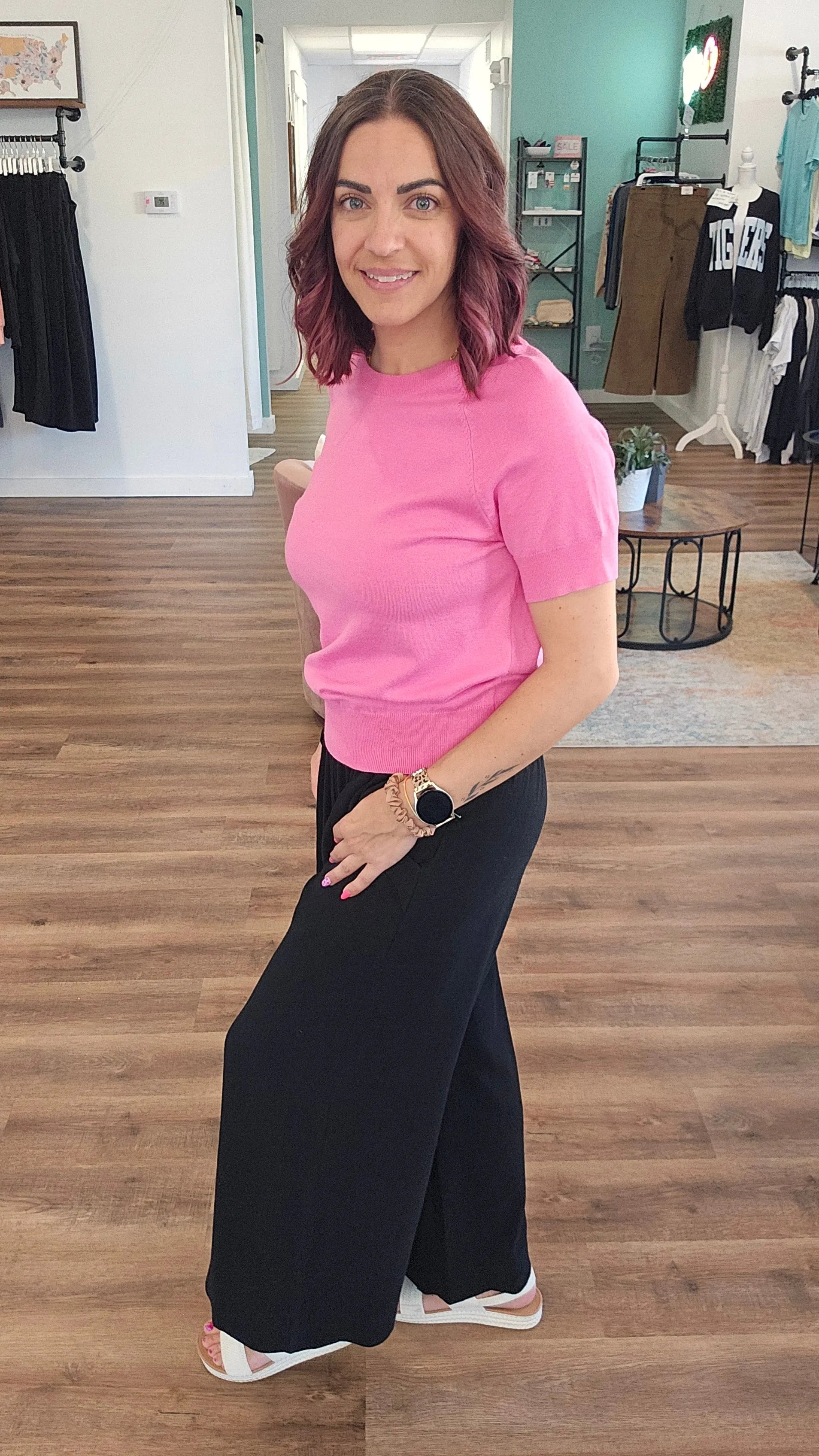 Shop Linen Blend Scallop Hem Wide Leg Pants - Black- at Ruby Joy Boutique, a Women's Clothing Store in Pickerington, Ohio