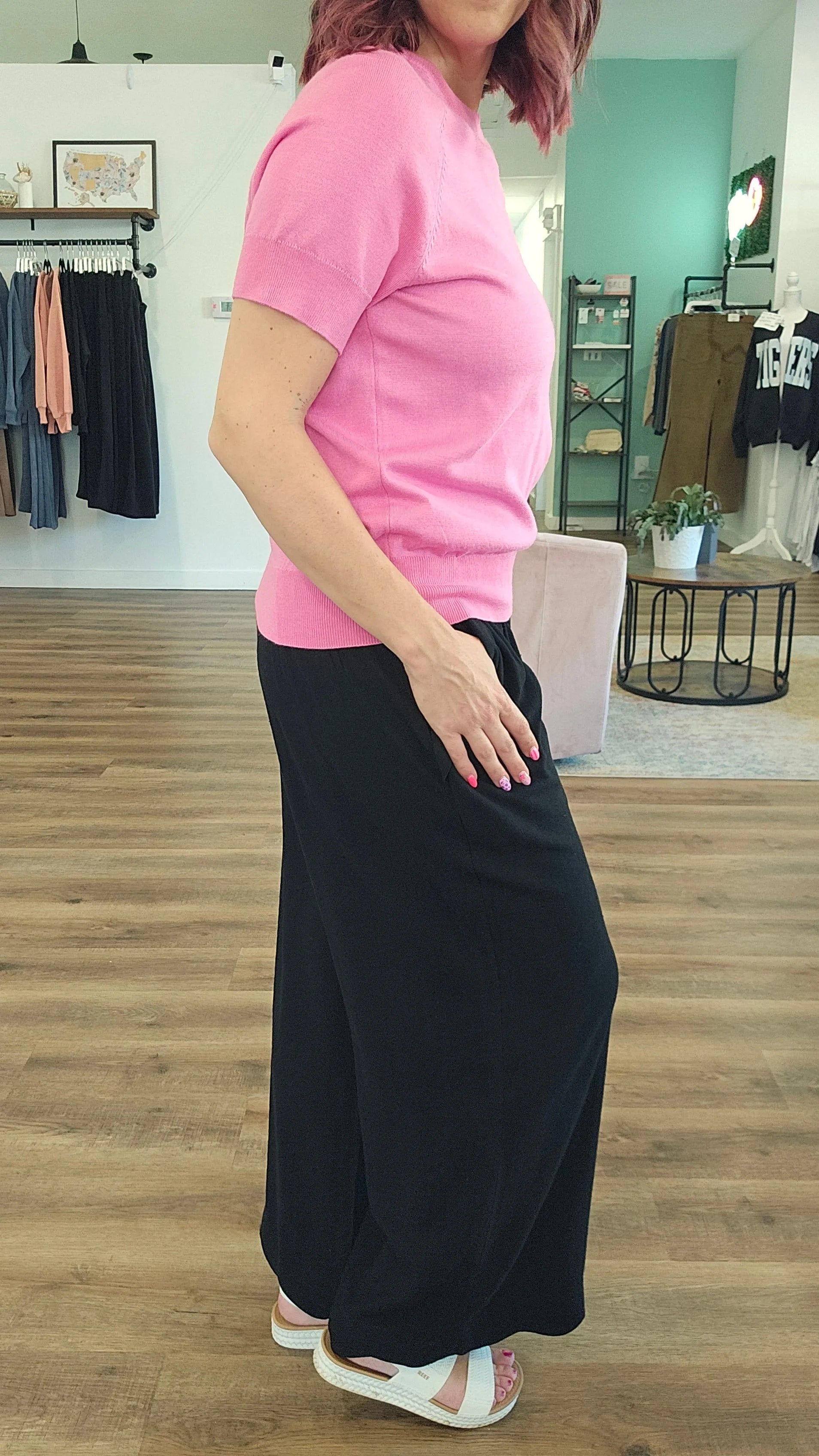 Shop Linen Blend Scallop Hem Wide Leg Pants - Black- at Ruby Joy Boutique, a Women's Clothing Store in Pickerington, Ohio