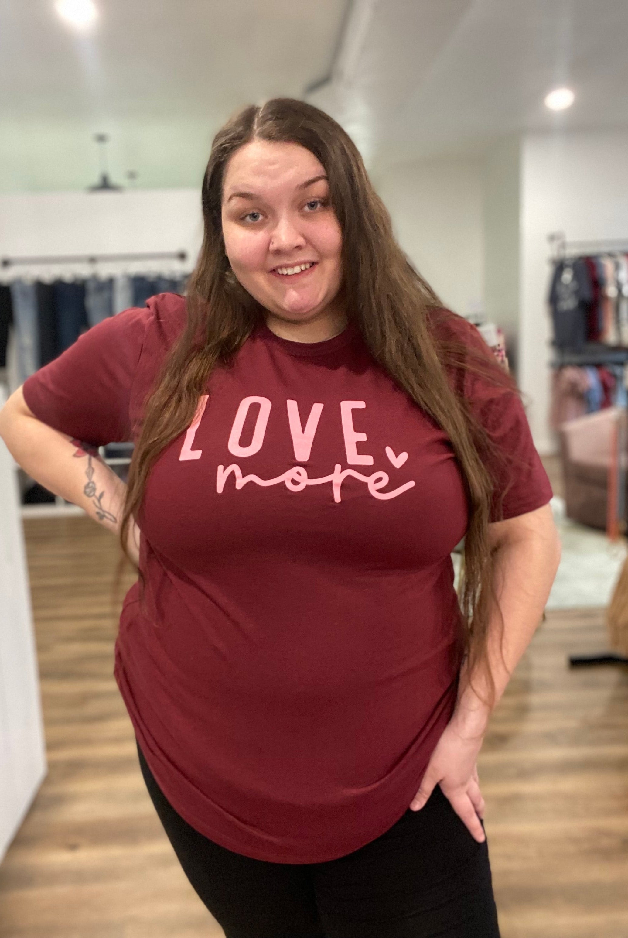 Shop Love More Graphic Tee-Graphic Tee at Ruby Joy Boutique, a Women's Clothing Store in Pickerington, Ohio