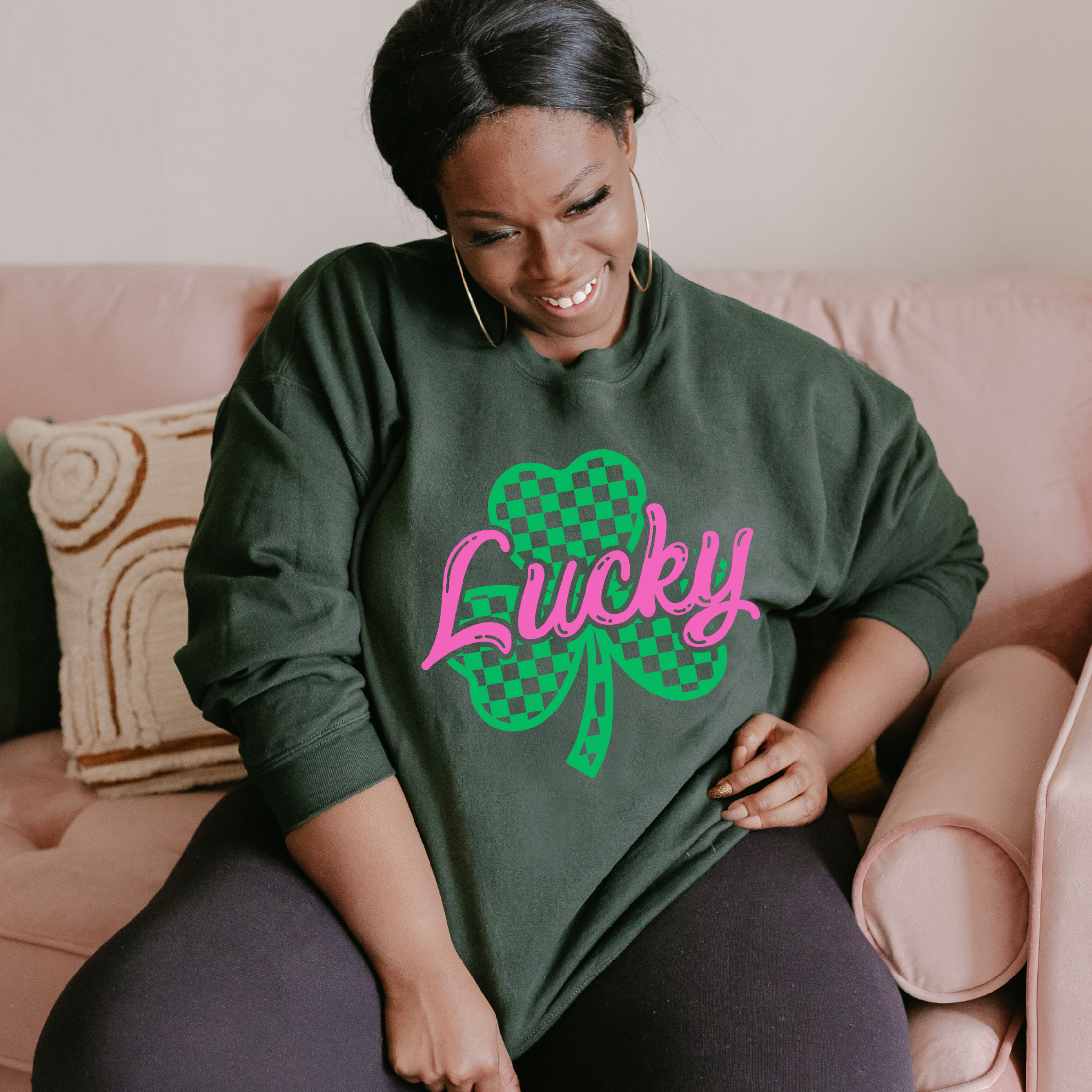 Shop Lucky Checkered Shamrock | St. Patrick's Day Graphic Top- at Ruby Joy Boutique, a Women's Clothing Store in Pickerington, Ohio
