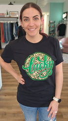 Shop Lucky Leopard and Gold St Patrick's Day Graphic Tee-Graphic Tee at Ruby Joy Boutique, a Women's Clothing Store in Pickerington, Ohio