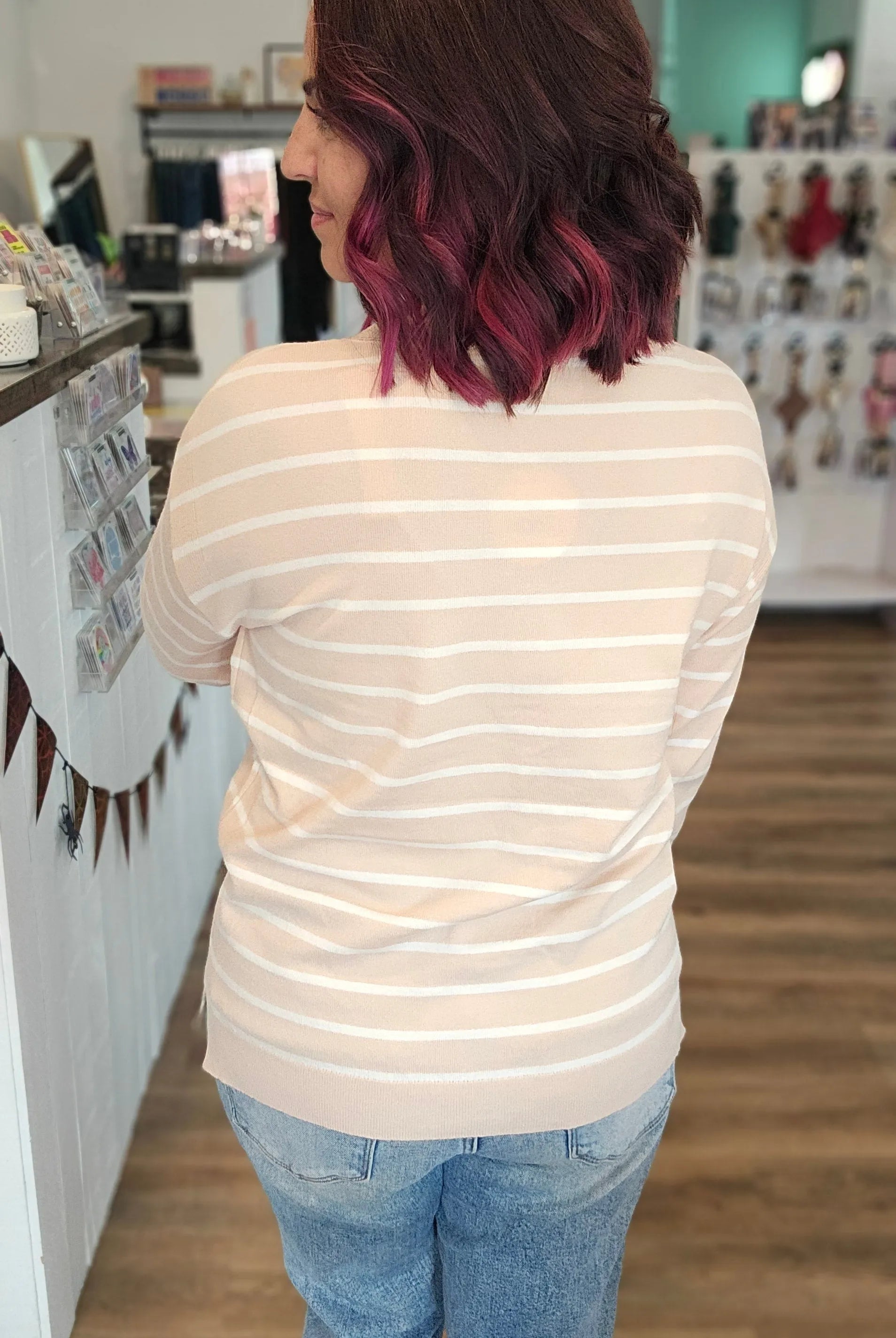 Shop Luxe Striped Sweater - Oatmeal & White- at Ruby Joy Boutique, a Women's Clothing Store in Pickerington, Ohio