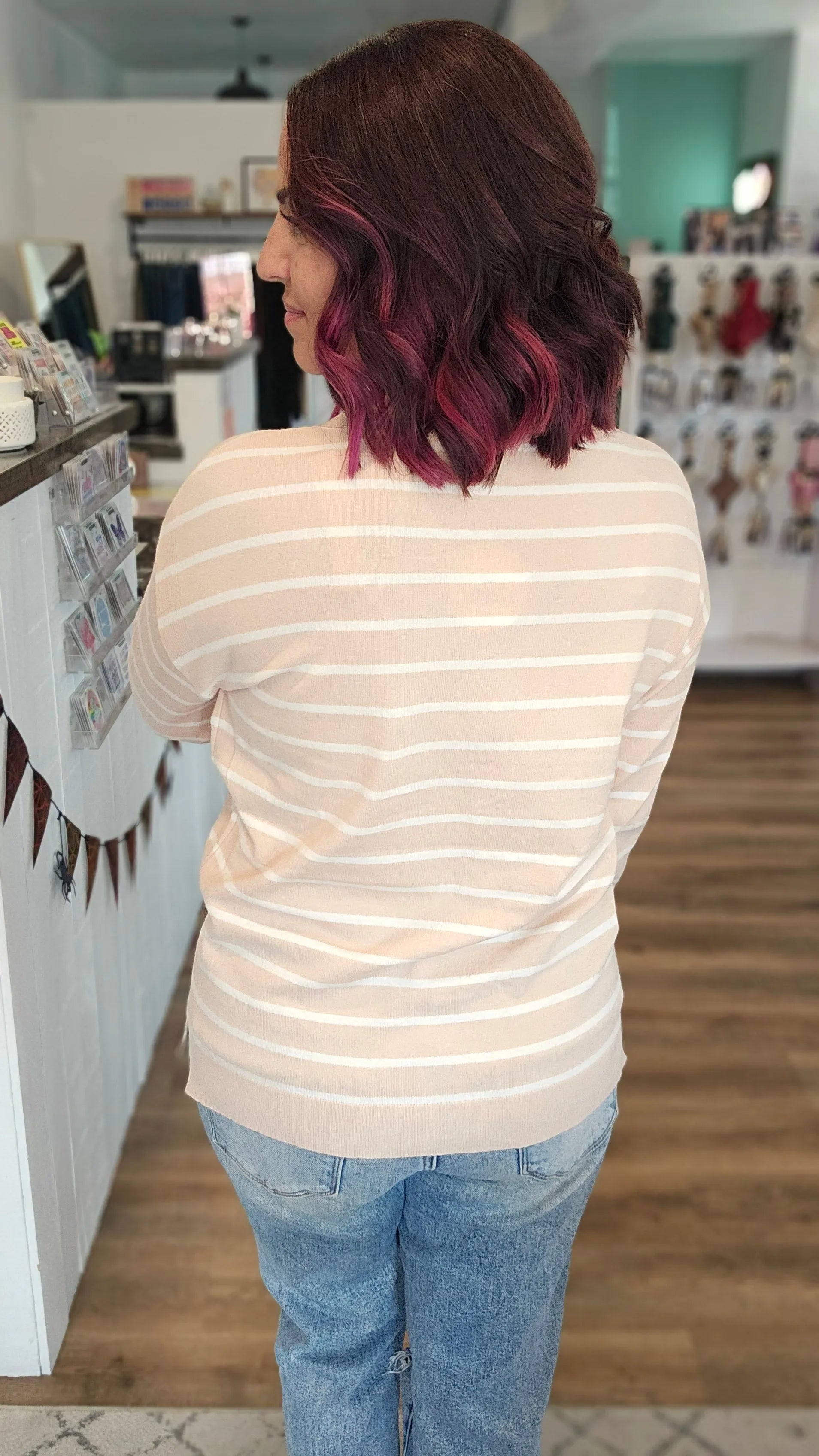 Shop Luxe Striped Sweater - Oatmeal & White- at Ruby Joy Boutique, a Women's Clothing Store in Pickerington, Ohio