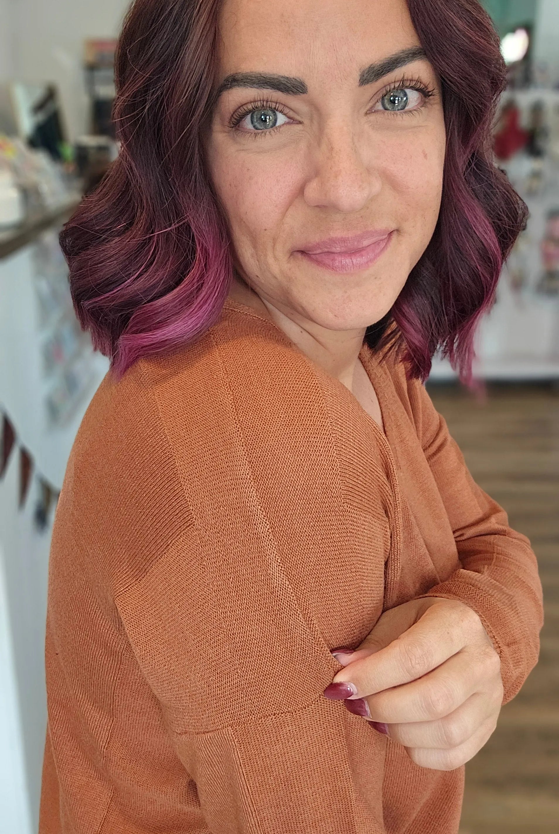 Shop Luxe V-neck Sweater - Copper- at Ruby Joy Boutique, a Women's Clothing Store in Pickerington, Ohio