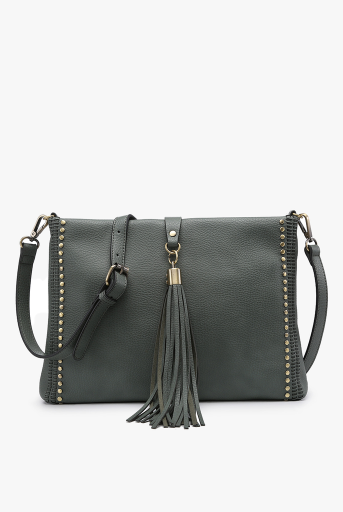 Shop Marie Crossbody with Grommet Details and Tassel-Purse at Ruby Joy Boutique, a Women's Clothing Store in Pickerington, Ohio
